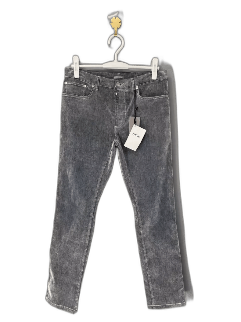 Dior Dior Gray Velvet Embroidered Denim Pants-2505 Size US 30 / EU 46 - 1 Thumbnail