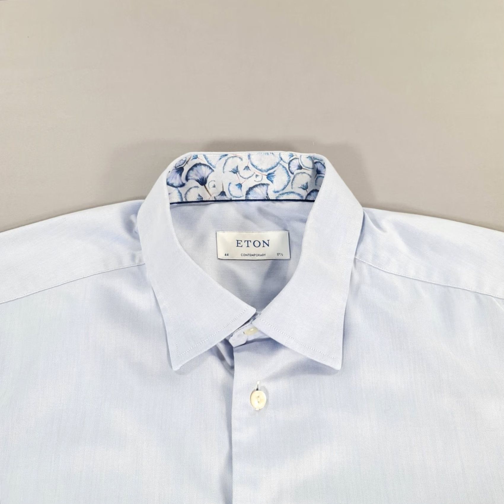 Eton Etón Mens Shirt Blue 17.5 Formal Dress Shirt Long Sleeve Button Up Slim 100% Cotton Regular 44cm Collar Point Mens Size US XXL / EU 58 / 5 - 2 Thumbnail