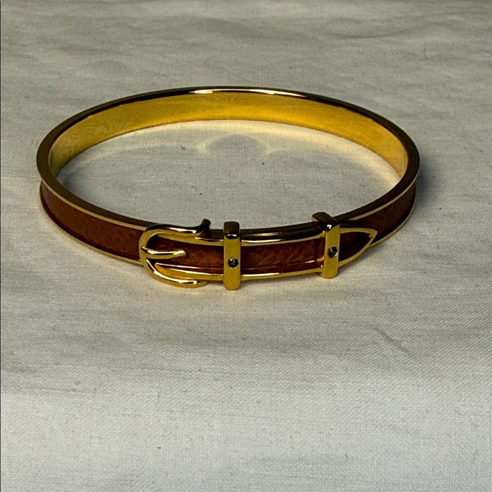 Hermes Hermès Boucle Sellier Bangle Brown Leather Gold Tone | Box Size ONE SIZE - 2 Thumbnail