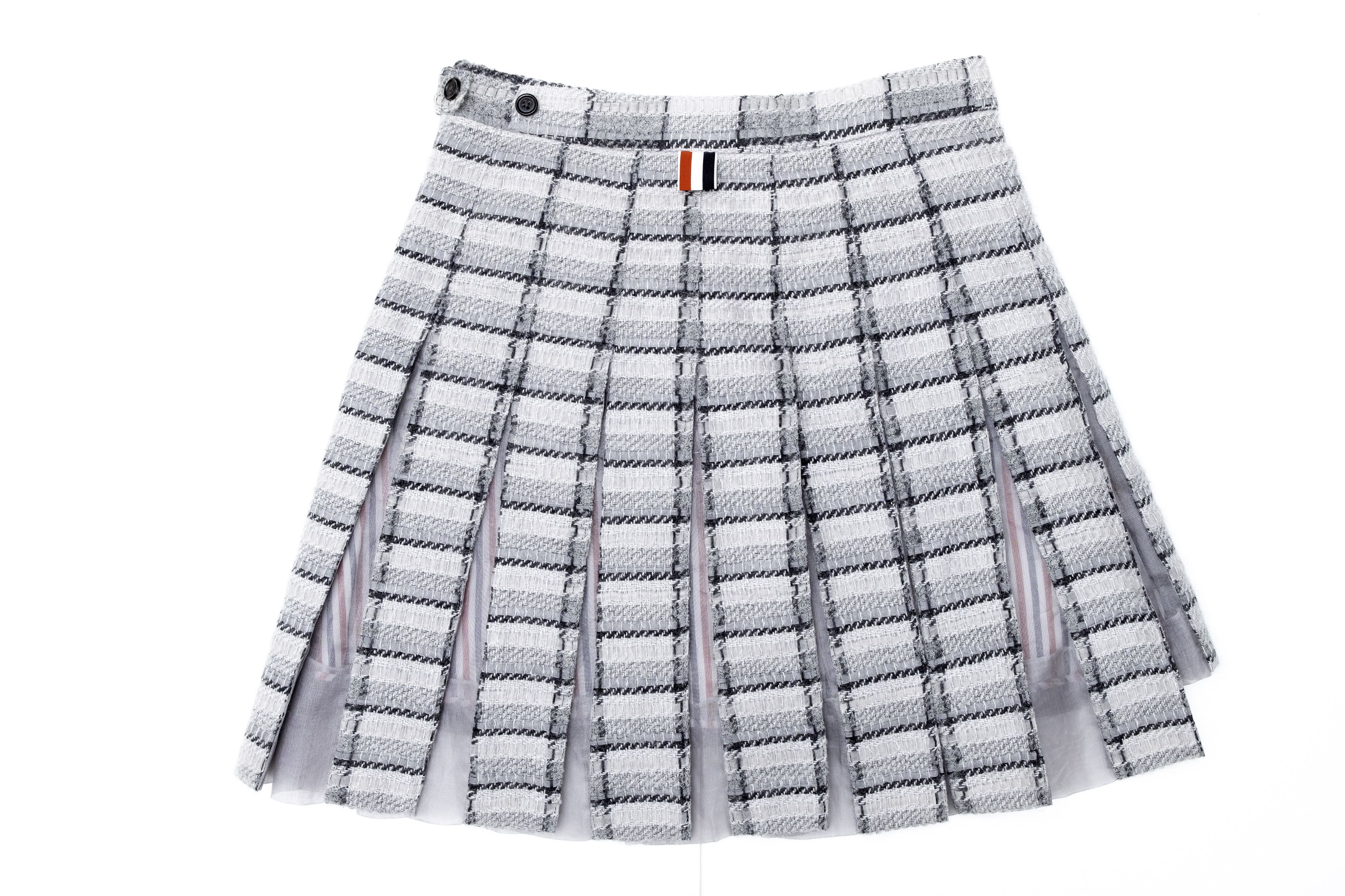 Thom Browne Mohair Plaid Pleated Mini Skirt