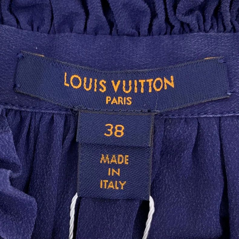 Louis Vuitton Louis Vuitton Dark Blue Mulberry Silk Tie Bow Ruffled Lace Size XS / US 0-2 / IT 36-38 - 6 Thumbnail