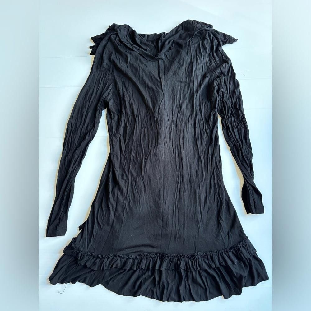 Designer Vintage Y2K Black Ruffle Long Vest Size L / US 10 / IT 46 - 2 Thumbnail