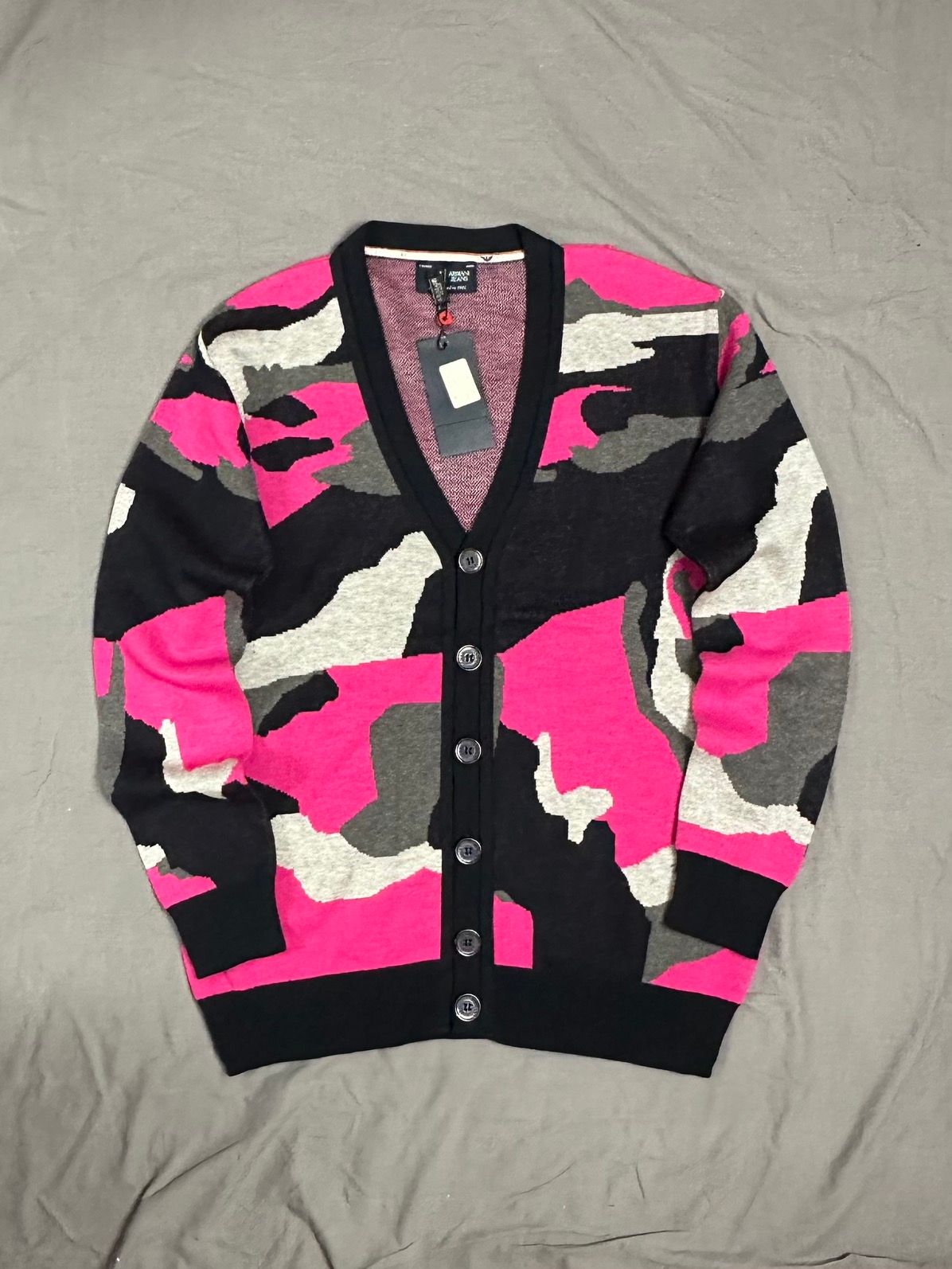 Pre-owned Armani Collezioni Cardigan Camo Sweater Pink Y2k In Black