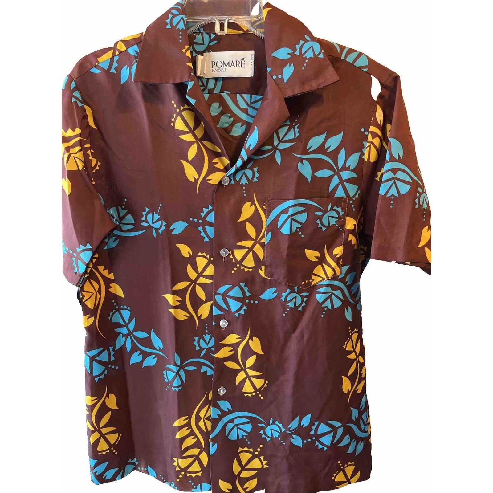 Other Pomare Vintage Men’s M Brown Floral Polyester Hawaiian Shirt Size US M / EU 48-50 / 2 - 1 Thumbnail
