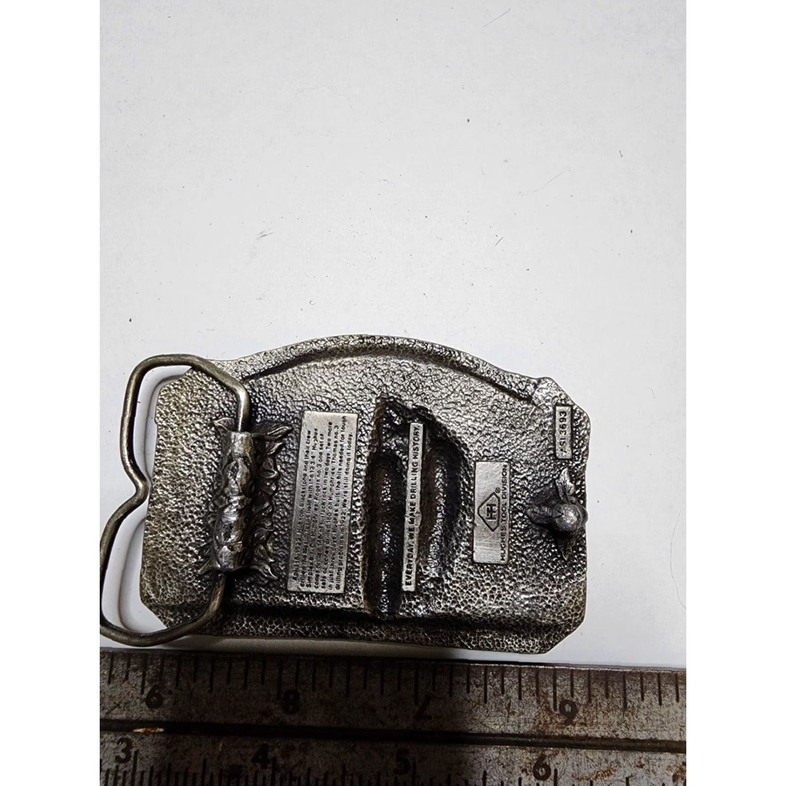 Vintage VINTAGE Hughes Tools Oil Drilling Pewter Belt Buckle US Made Men Belt Buckle Silver 1980s Occupational History Size ONE SIZE - 2 Thumbnail