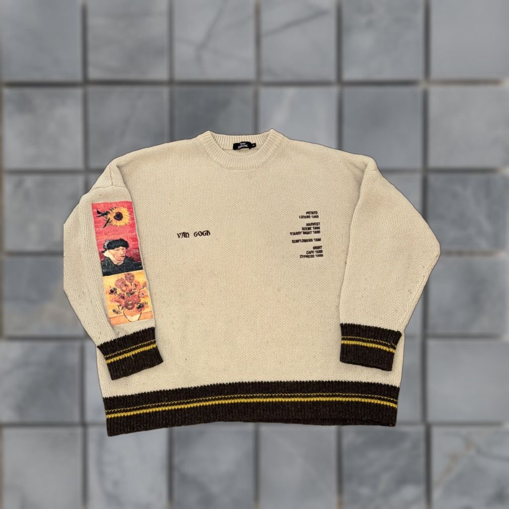 Vintage Tiby Spark Knitted Sweater Brown M Men Pullover Van Gogh Patch Embroidered Size US M / EU 48-50 / 2 - 1 Thumbnail