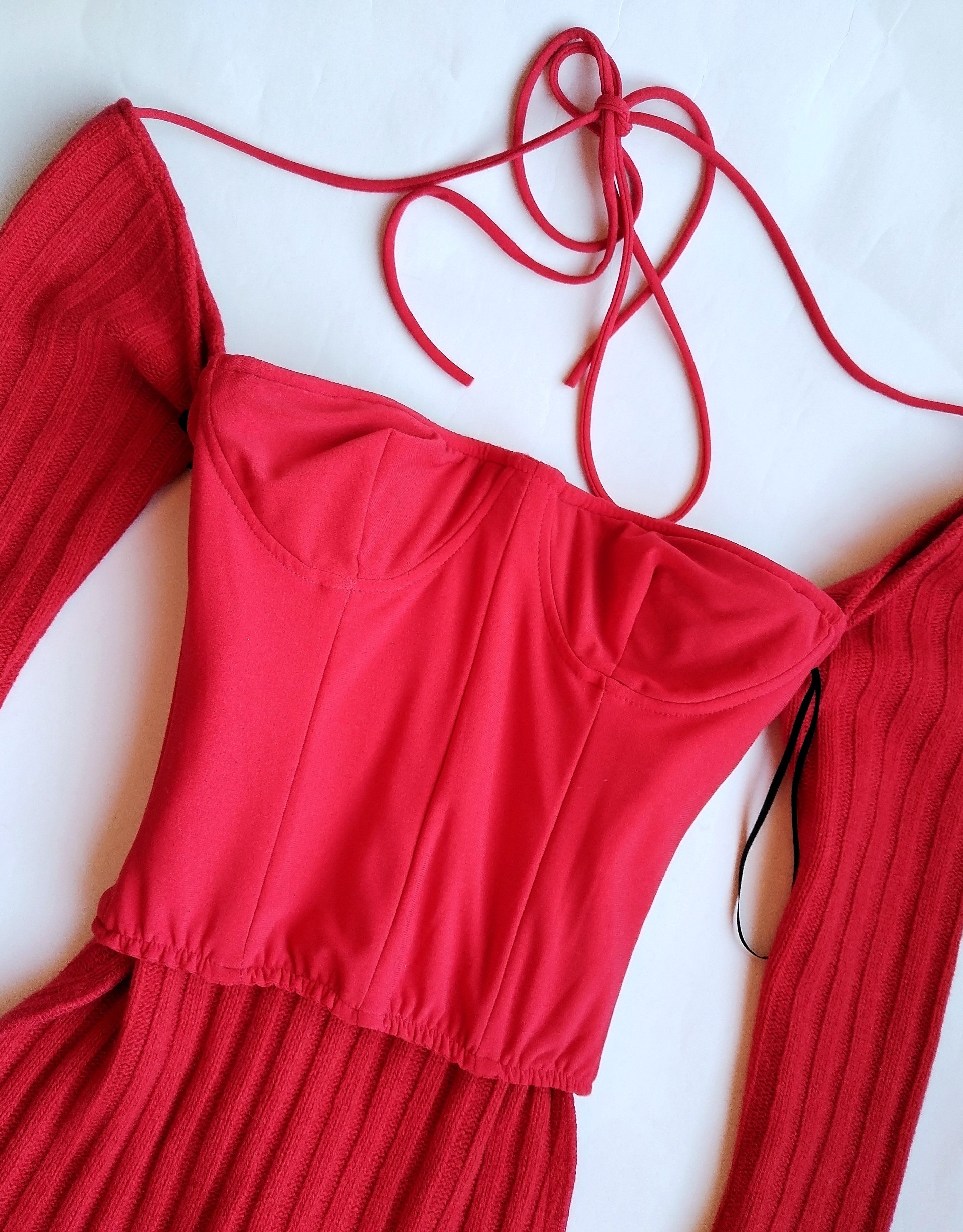 LaQuan Smith Bare shoulders wool ribbed dress w corset Size XS / US 0-2 / IT 36-38 - 9 Thumbnail
