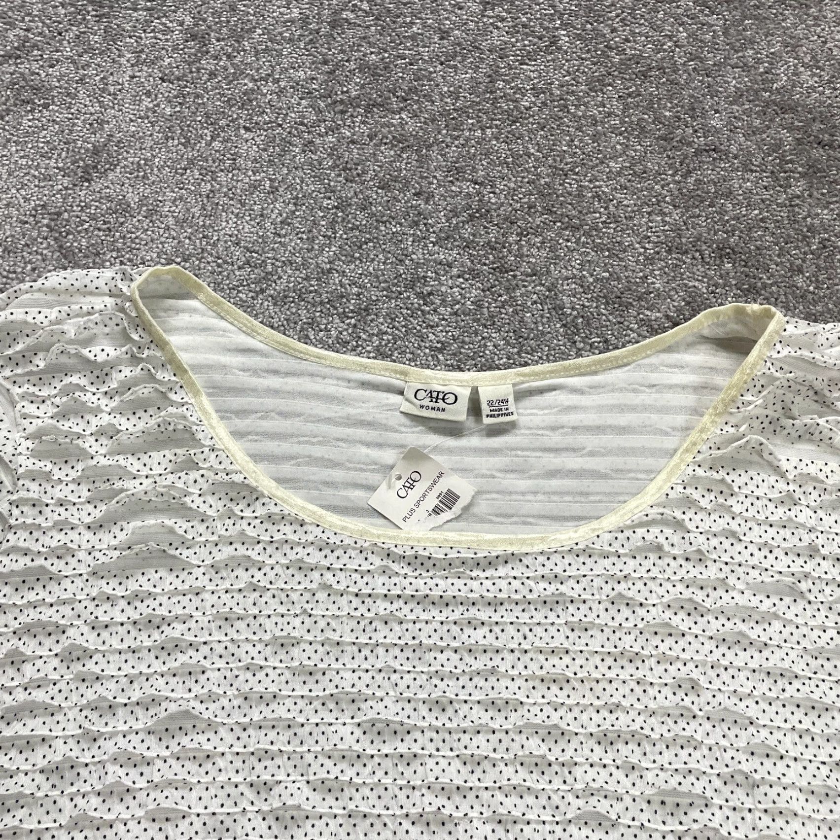 Vintage Cato Plus Sportswear Blouse Womens 22/24W White Polka Pleated Short Sleeve NWT Size 4XL / US 24-26 - 3 Thumbnail