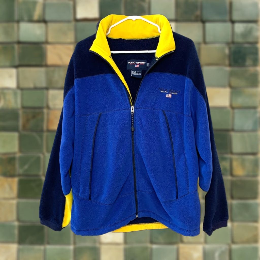 Ralph Lauren Polo Sport Ralph Lauren Jacket Mens Medium Full Zip Fleece Blue Yellow Pockets 90s Style Size US M / EU 48-50 / 2 - 1 Thumbnail