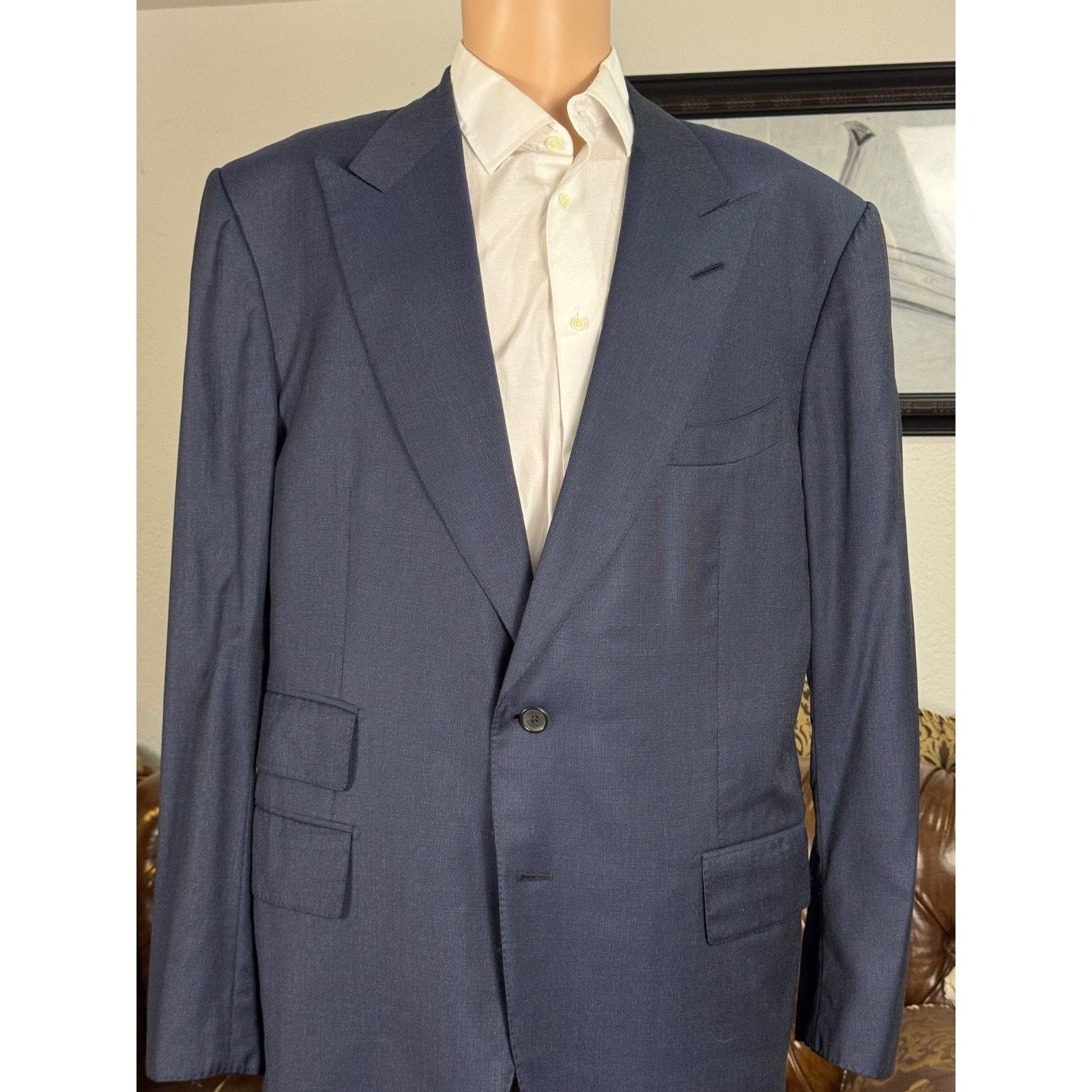 Tom Ford Tom Ford Navy Blue Peak Lapel blazer suit jacket 58IT 48R Size 48R - 1 Thumbnail