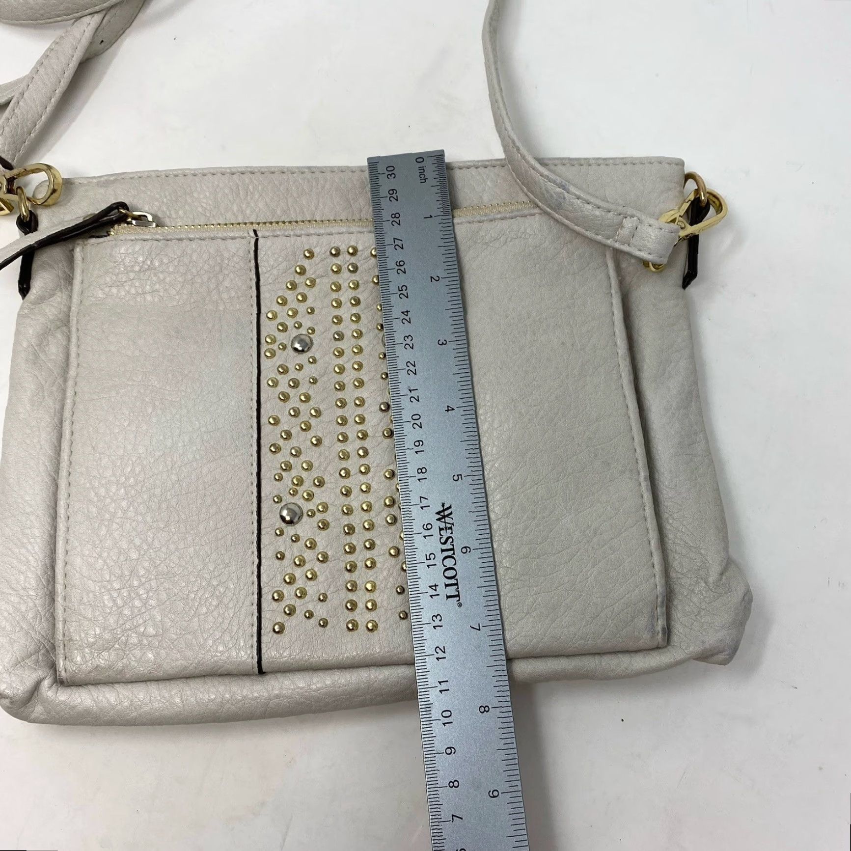 Kenzo Enzo Angiolini Crossbody Pebbled Leather Purse Gold Studded Beige Medium Women Bag Size ONE SIZE - 5 Thumbnail