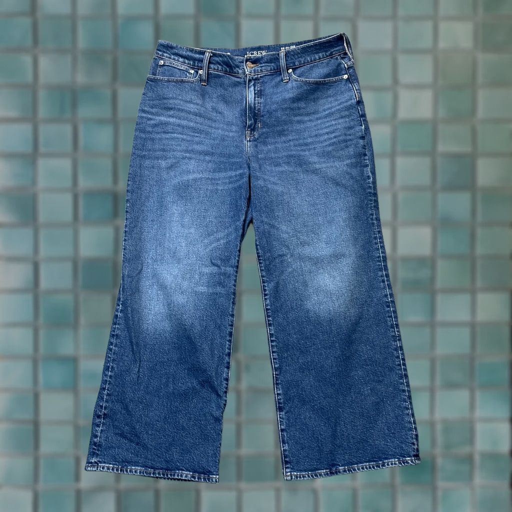 J.Crew J.CREW Jeans Slim Wide-Leg 33 Blue Denim Cotton Spandex High Rise 5-Pocket Button Zipper Logo Womens Jeans Size 24" / US 00 / IT 34 - 1 Thumbnail