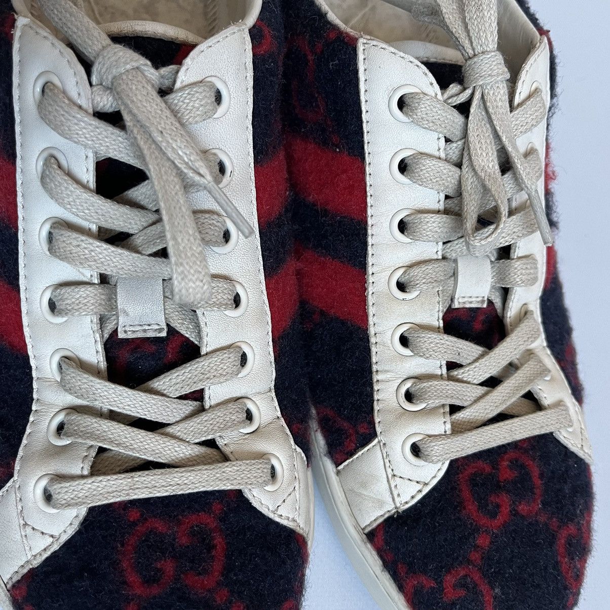 Gucci GG Ace Wool Low Top Red/Blue Shoes Sneakers Size 8.5