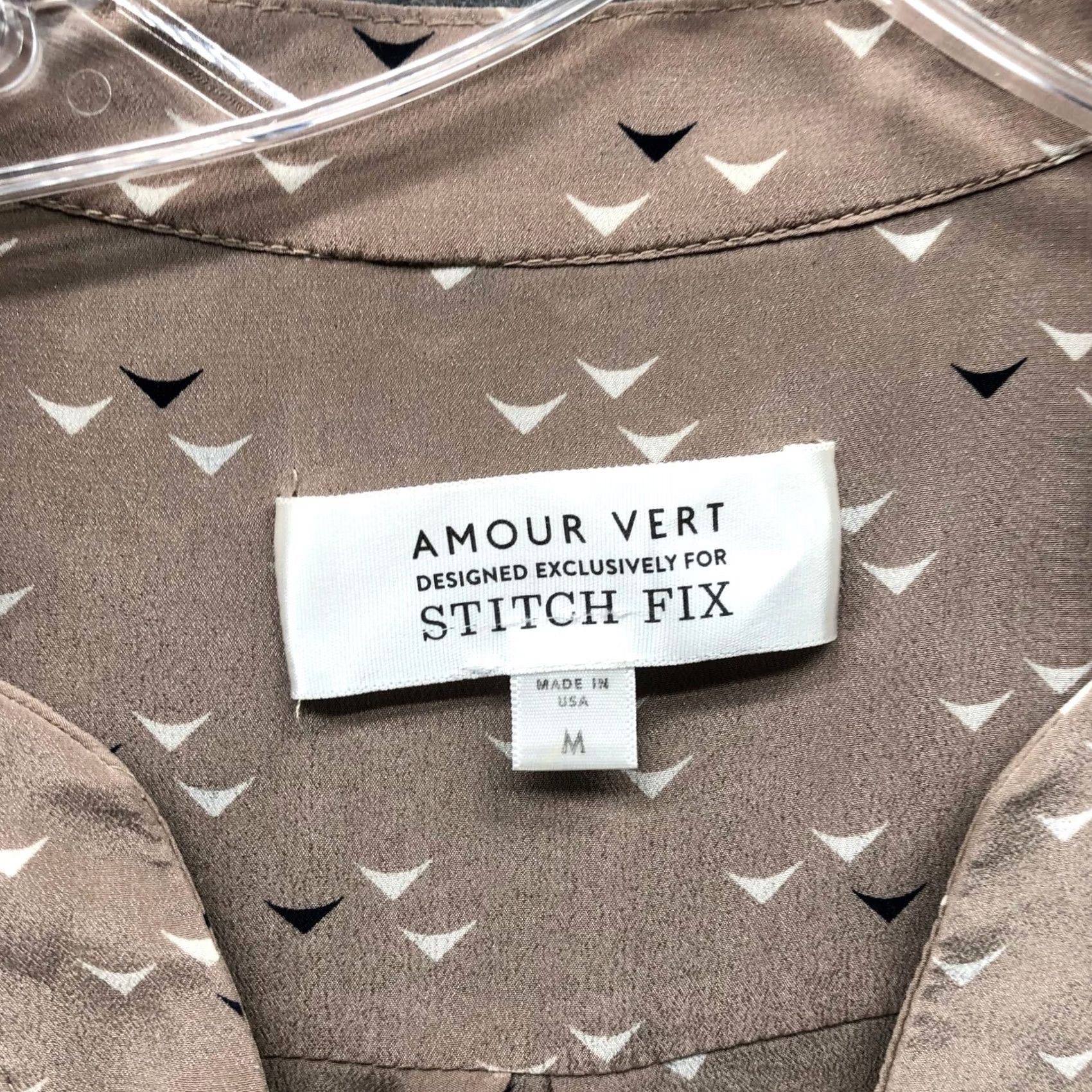 Vintage Amour Vert Blouse Womens M Beige 3/4 Sleeve Silk Printed Geometric Size M / US 6-8 / IT 42-44 - 3 Thumbnail