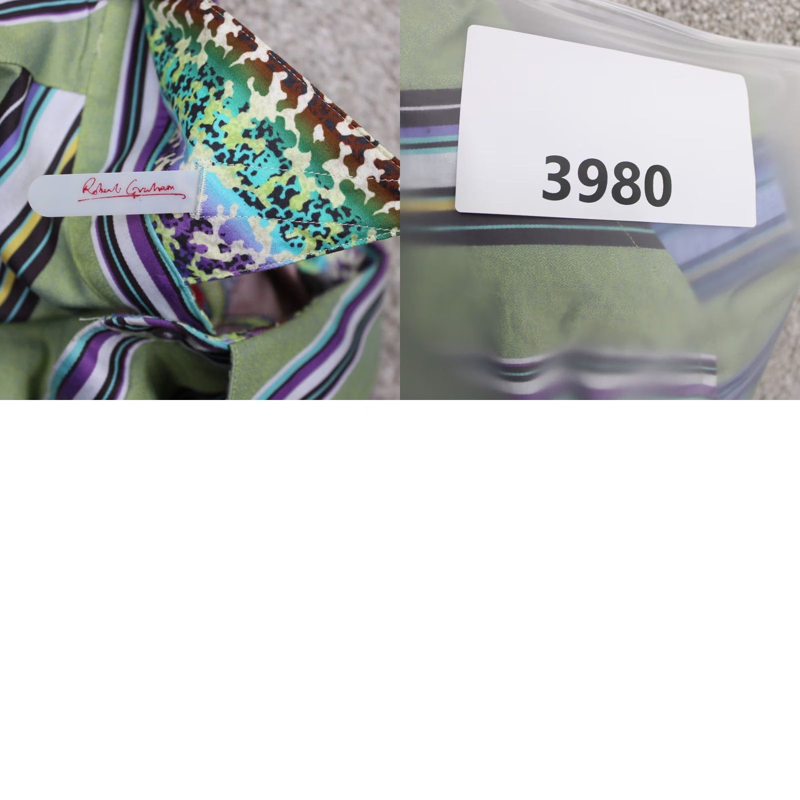 Robert Graham Robert Graham Button-Up Shirt Adult Large Green/Purple Cotton L/S Striped Size US L / EU 52-54 / 3 - 9 Thumbnail