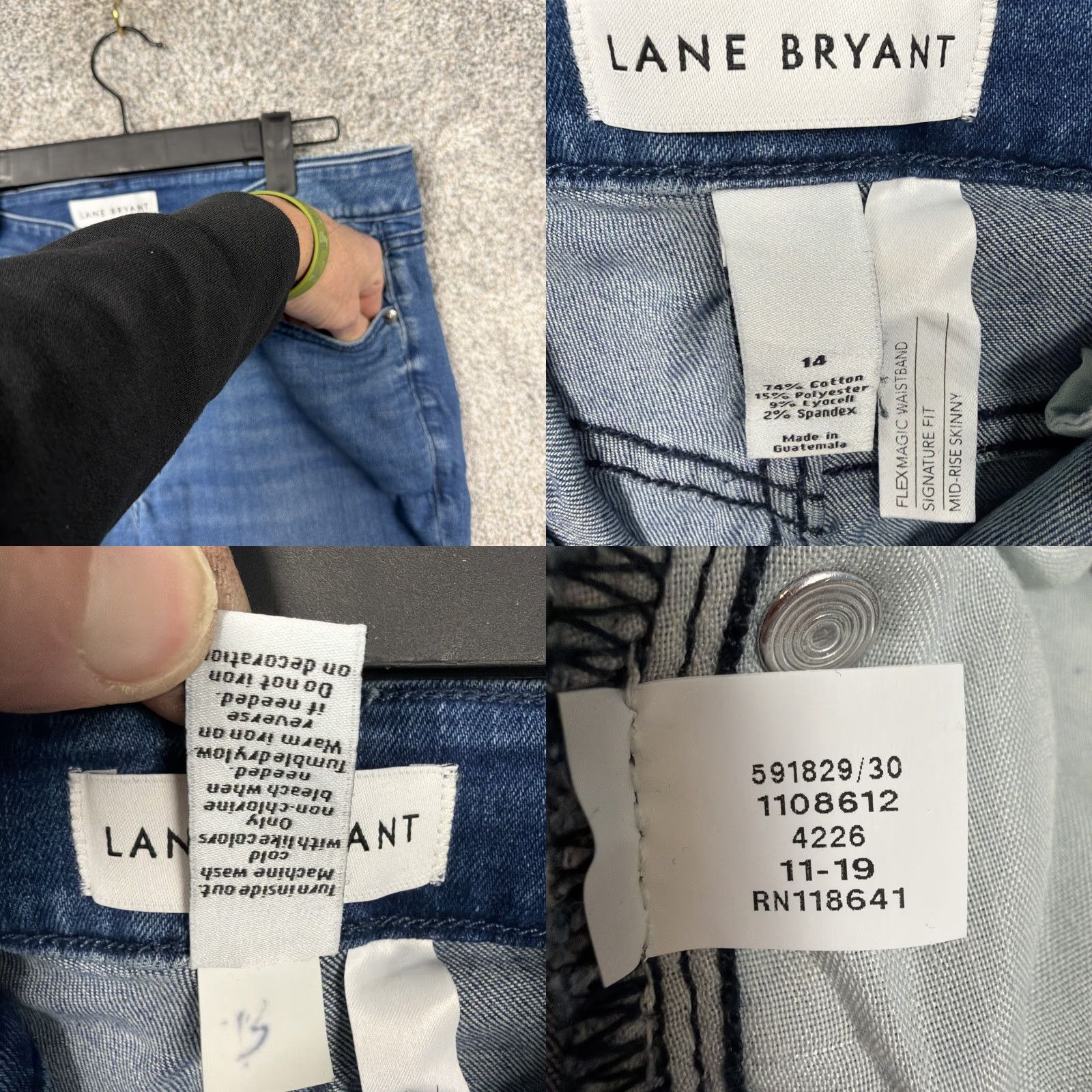 Vintage Lane Bryant Jeans Womens 14 Blue Signature Fit Mid Rise Skinny Stretch Denim 5-Pocket Distressed Pocketed Slim Inseam 25in Cotton Blend N/A N/A Size 36" / US 14 / IT 50 - 8 Thumbnail