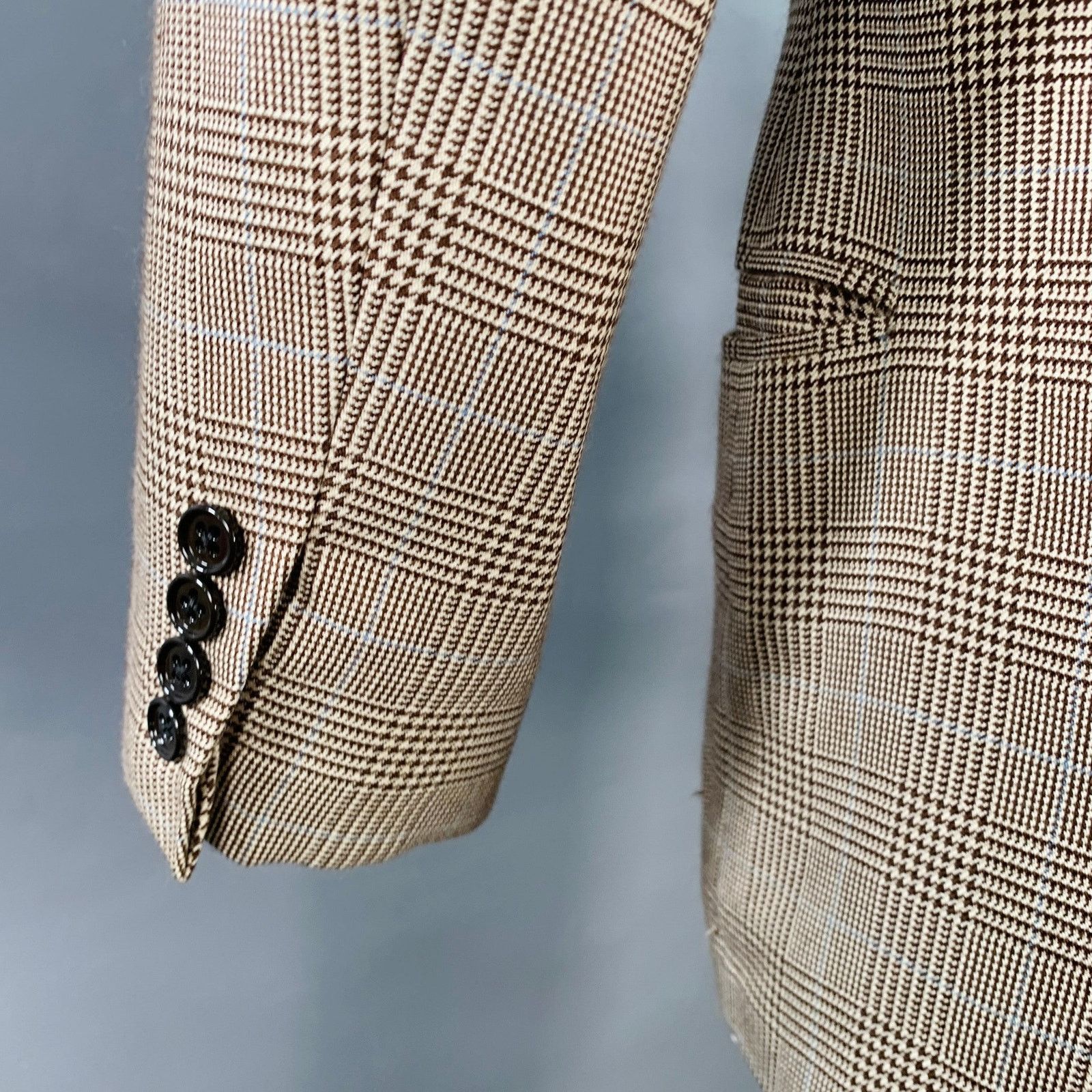 Ralph Lauren Size 38 Regular Brown Beige Plaid Cashmere Silk Sport Coat Size 38R - 5 Thumbnail