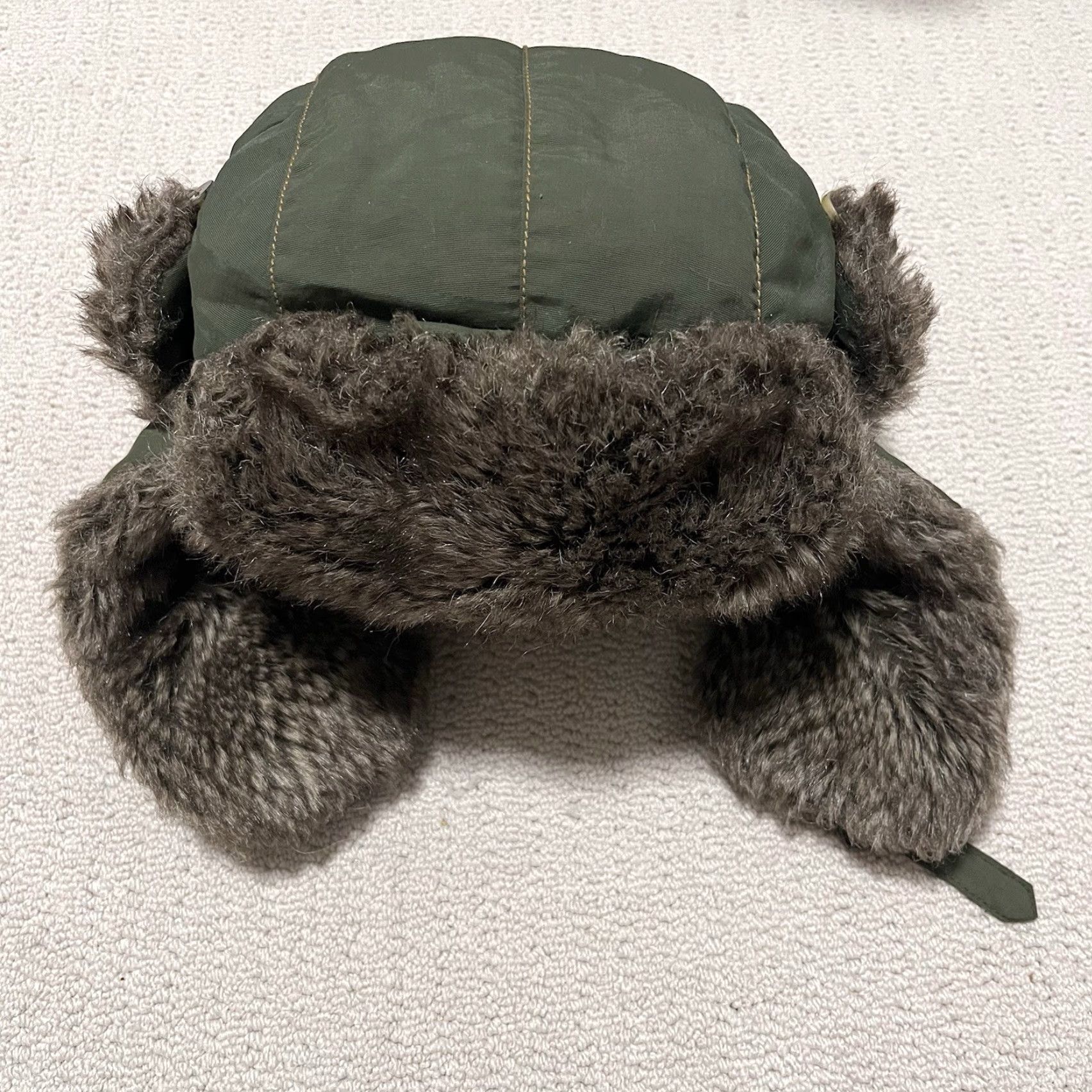 Olive Mad Bomber Hat Cap Trapper Fitted Adult Small Olive Green Faux Fur Ear Flaps Size ONE SIZE - 4 Thumbnail