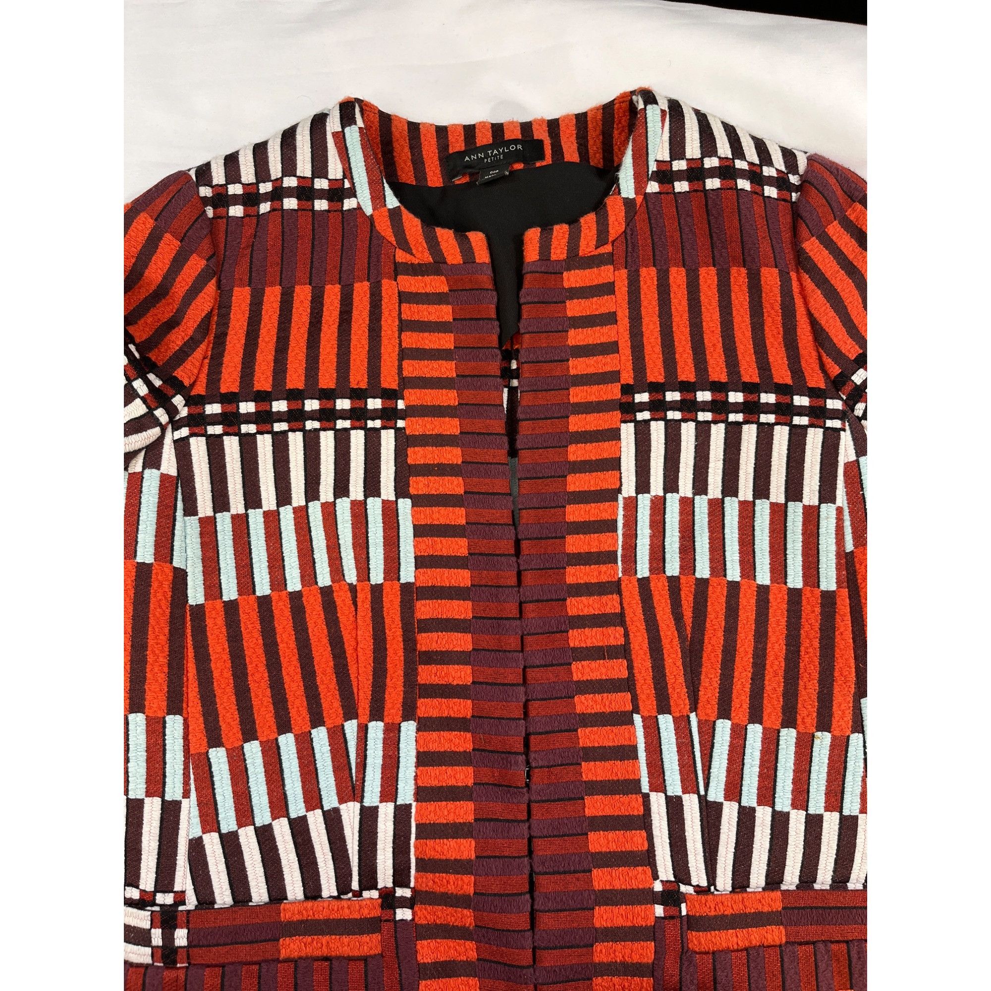 Ann Taylor Ann Taylor Petite Women's Orange Mala Striped Blazer Size 00 Size XXS / US 00 / IT 34 - 3 Thumbnail