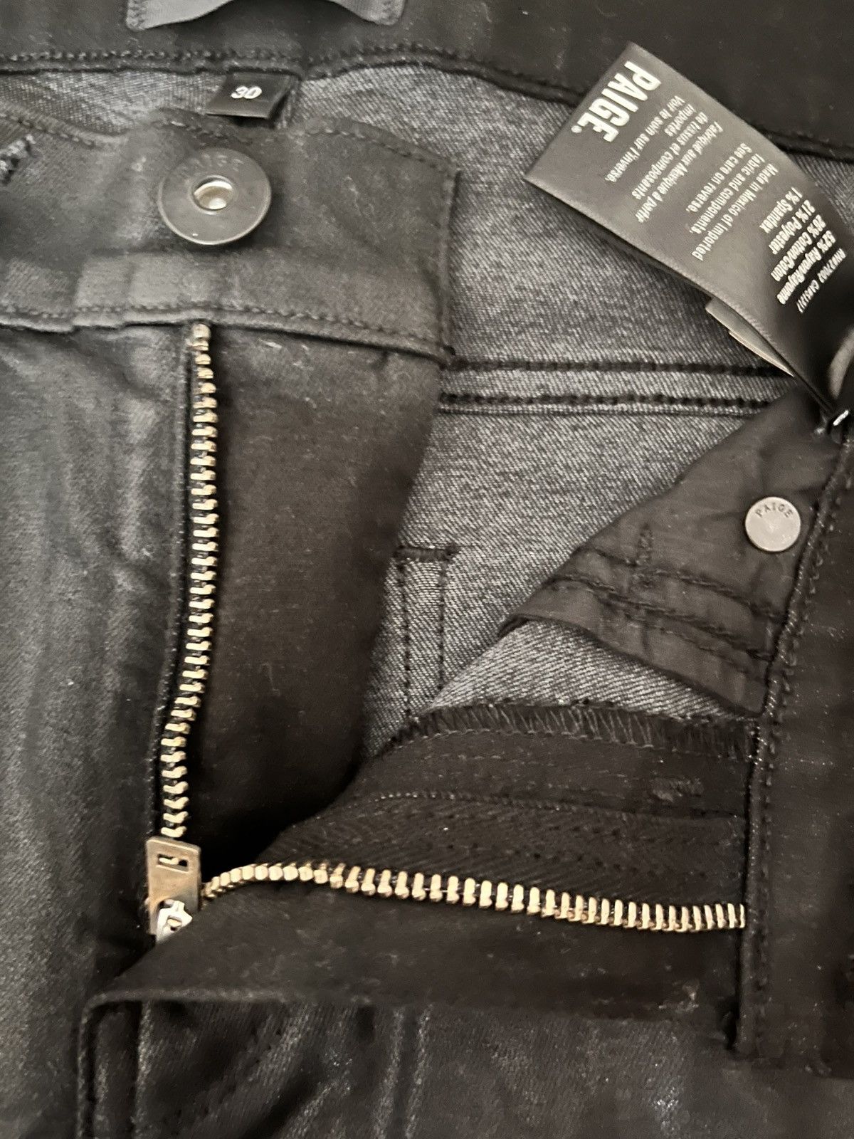 Paige NWT Paige Lennox Black Coated Waxed Denim SLP Fit Size US 30 / EU 46 - 4 Thumbnail