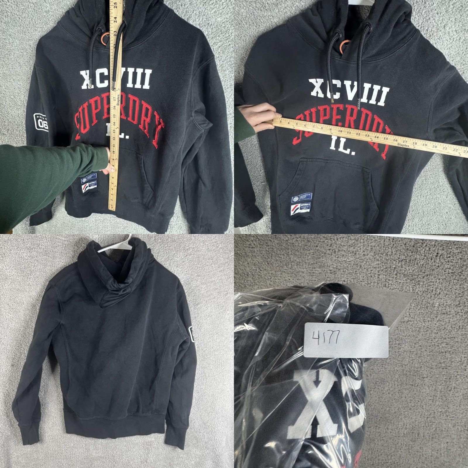 Superdry Superdry Hoodie Mens Small Black Fleece Pullover Sweatshirt Graphic Print Logo Embroidered Pockets Hooded Crew Neck Kangaroo Pocket Size US S / EU 44-46 / 1 - 8 Thumbnail