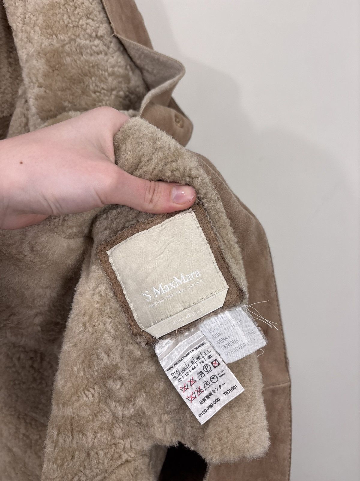 Max Mara S Max Mara Women’s Beige Sheepskin Shearling Leather Coat Size XL / US 12-14 / IT 48-50 - 13 Thumbnail
