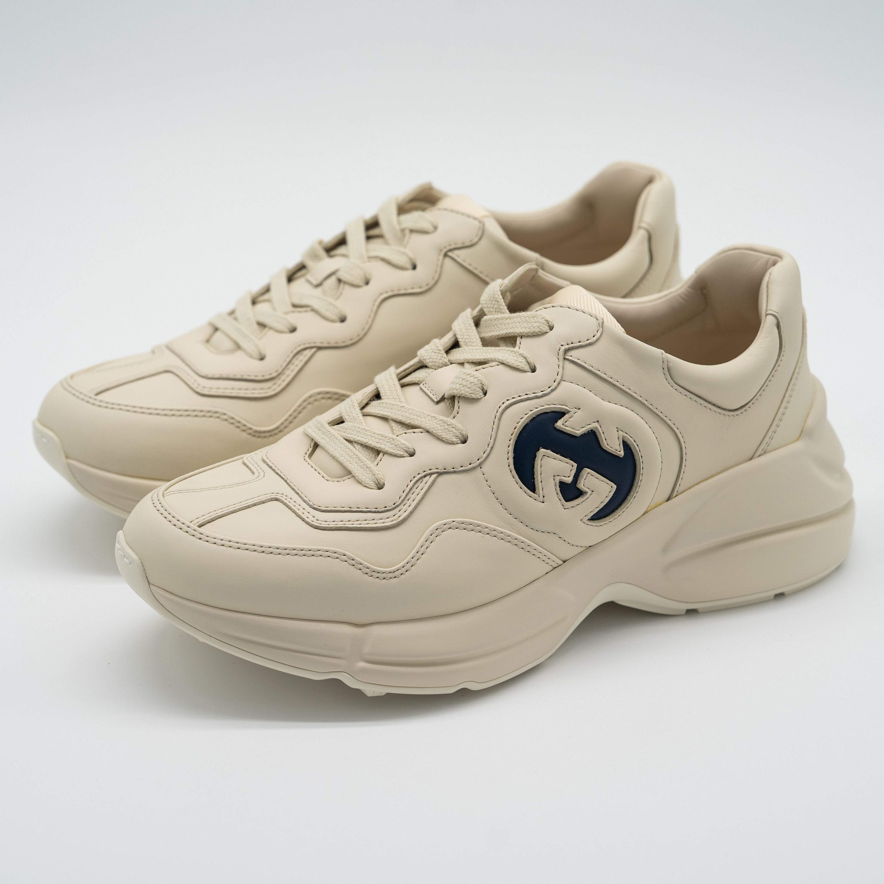 Gucci Gucci Rhyton Ivory Blue GG Cut Out Logo Leather Sneakers Size US 7.5 / EU 40-41 - 1 Thumbnail