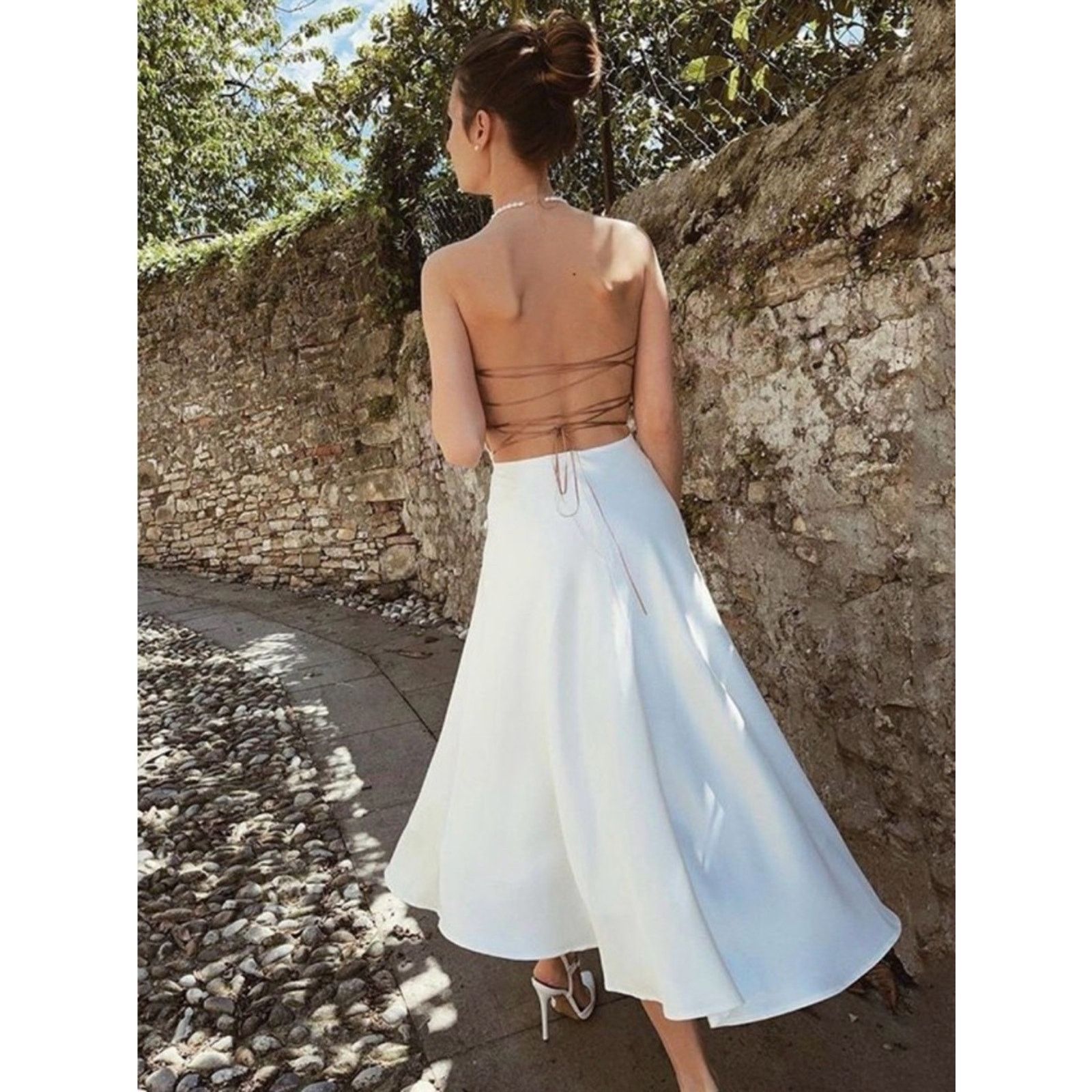 Other Beach Vacation Sleeveless White Satin Slit Midi Dress S Size S / US 4 / IT 40 - 4 Thumbnail