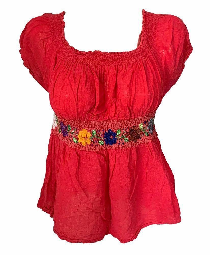 Designer Used Red Hand Made Bluse S/M Size M / US 6-8 / IT 42-44 - 1 Thumbnail