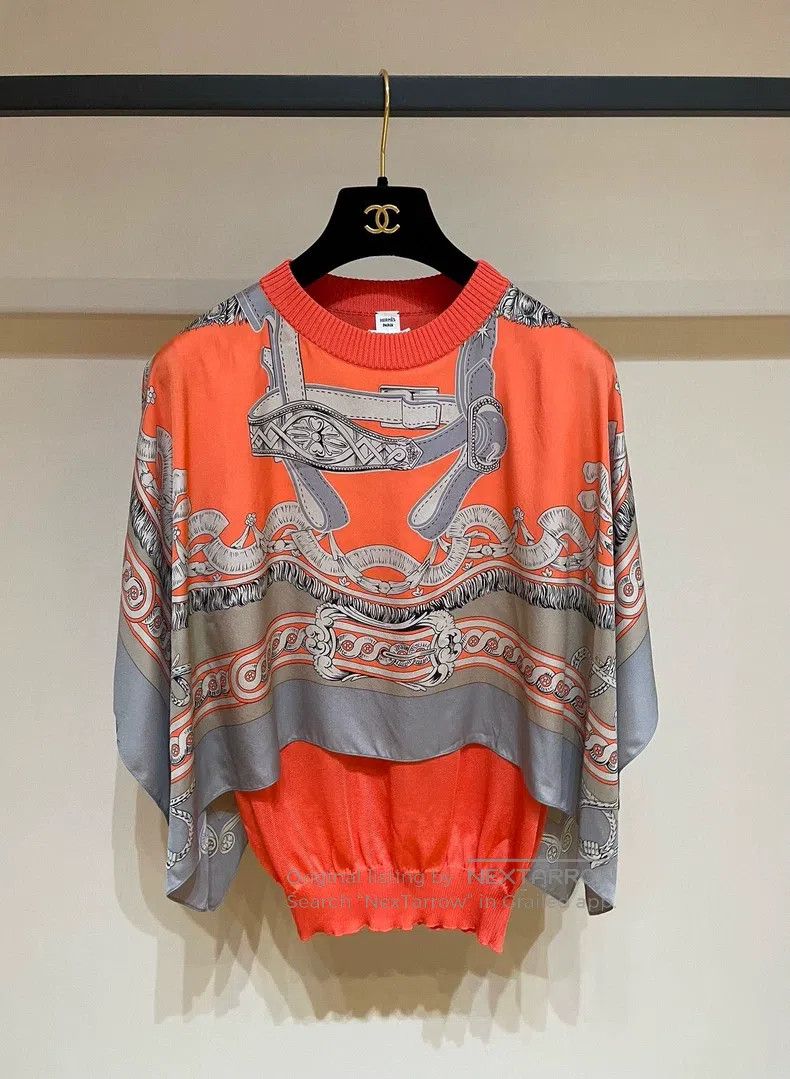 Hermes Hermes Silk Fabric Fake Two-Piece Scarf Knit Top Size XS / US 0-2 / IT 36-38 - 1 Thumbnail