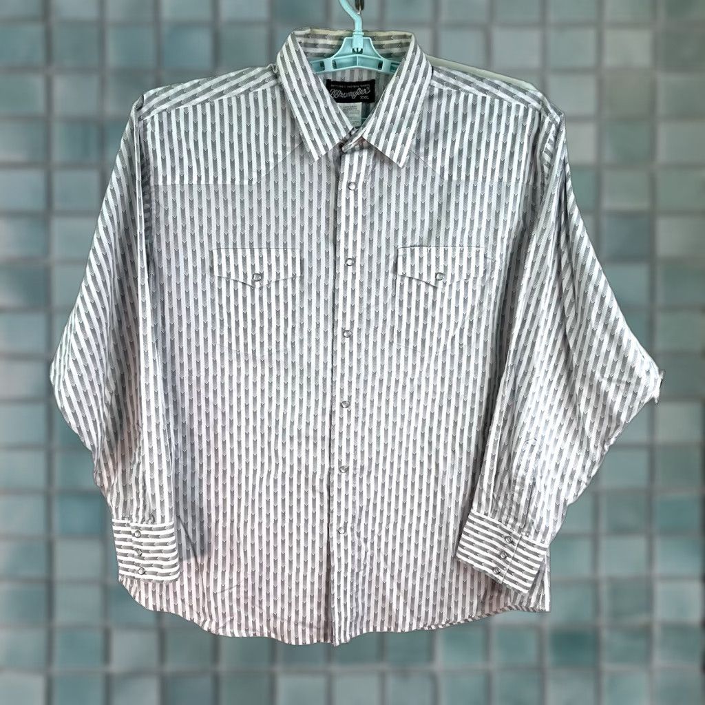 Wrangler Wrangler Western Shirt Pearl Snap Striped 2XL Gray Long Sleeve Mens Size US XXL / EU 58 / 5 - 1 Thumbnail