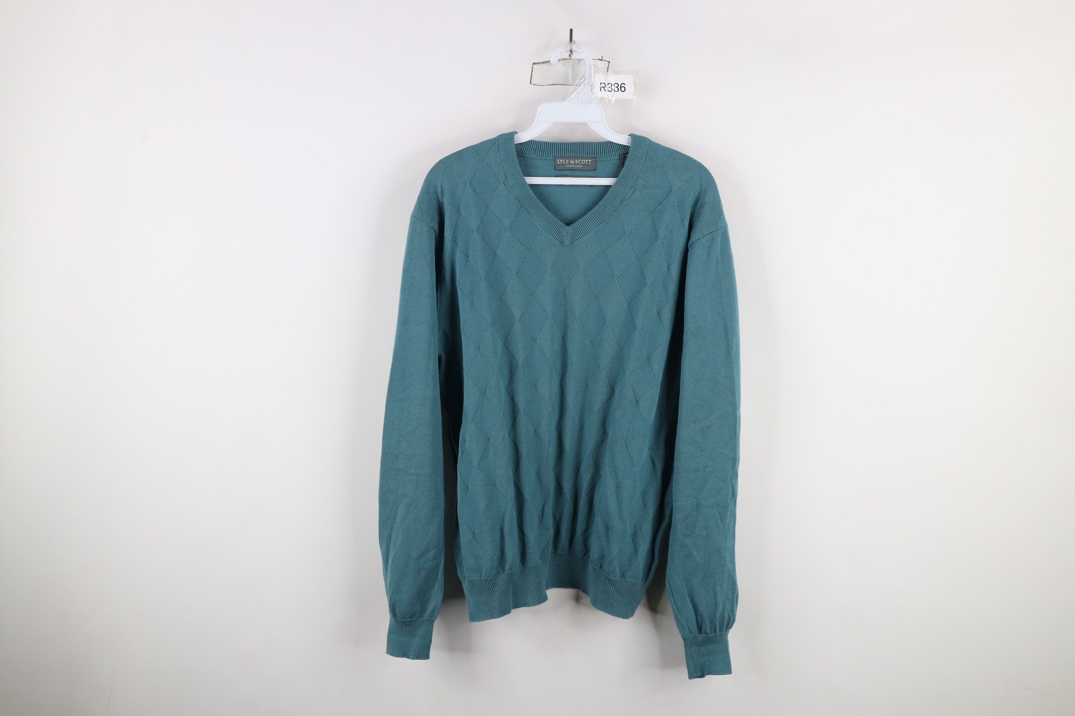 Vintage Vintage 90s Streetwear Cotton Knit Diamond Sweater Teal Size US M / EU 48-50 / 2 - 1 Thumbnail