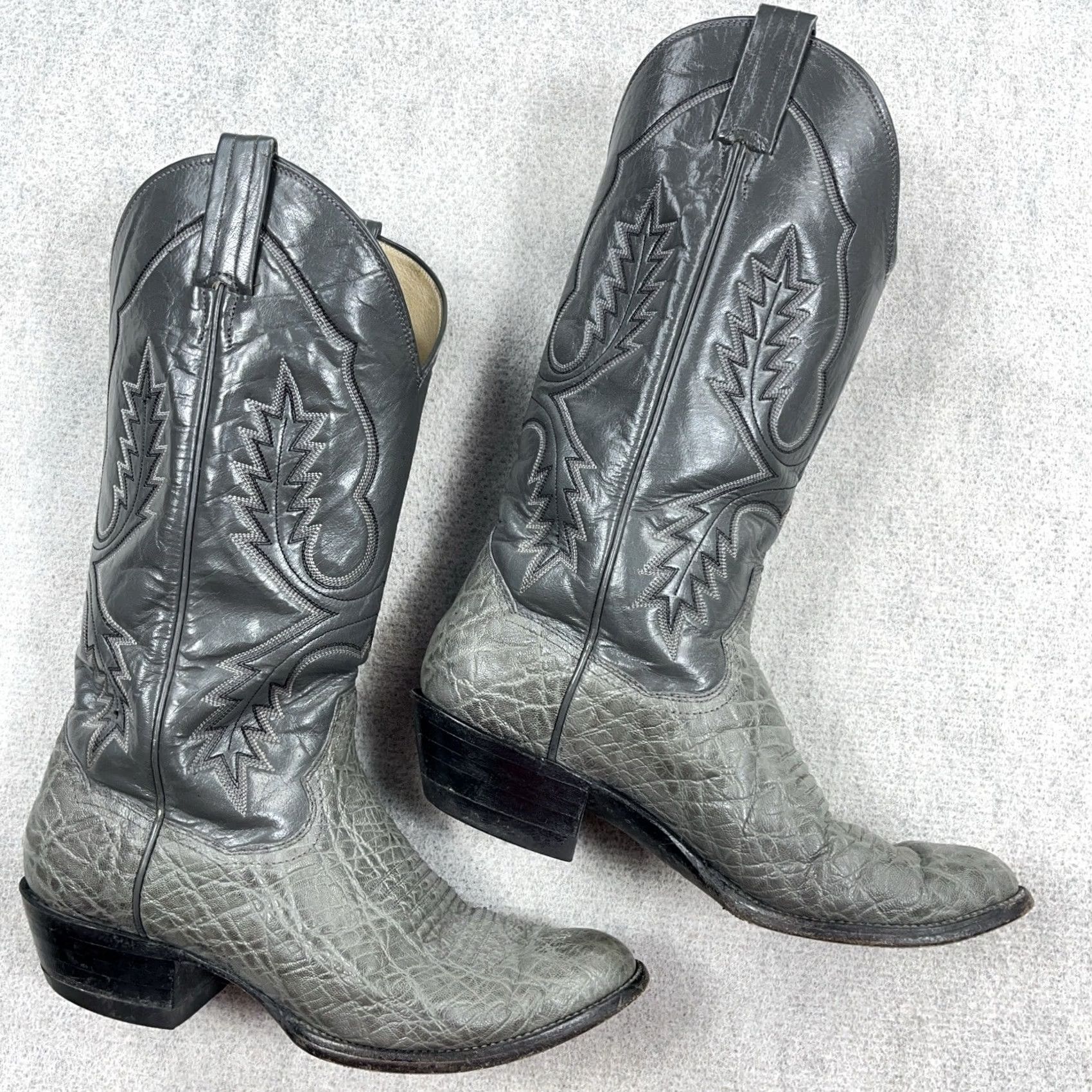 Vintage VINTAGE Panhandle Slim Cowboy Boots Men 8D Grey Bull shoulder Western Leather Mid-Calf Boots D Gray Pointed Toe Western Mens Size US 8 / EU 41 - 4 Thumbnail
