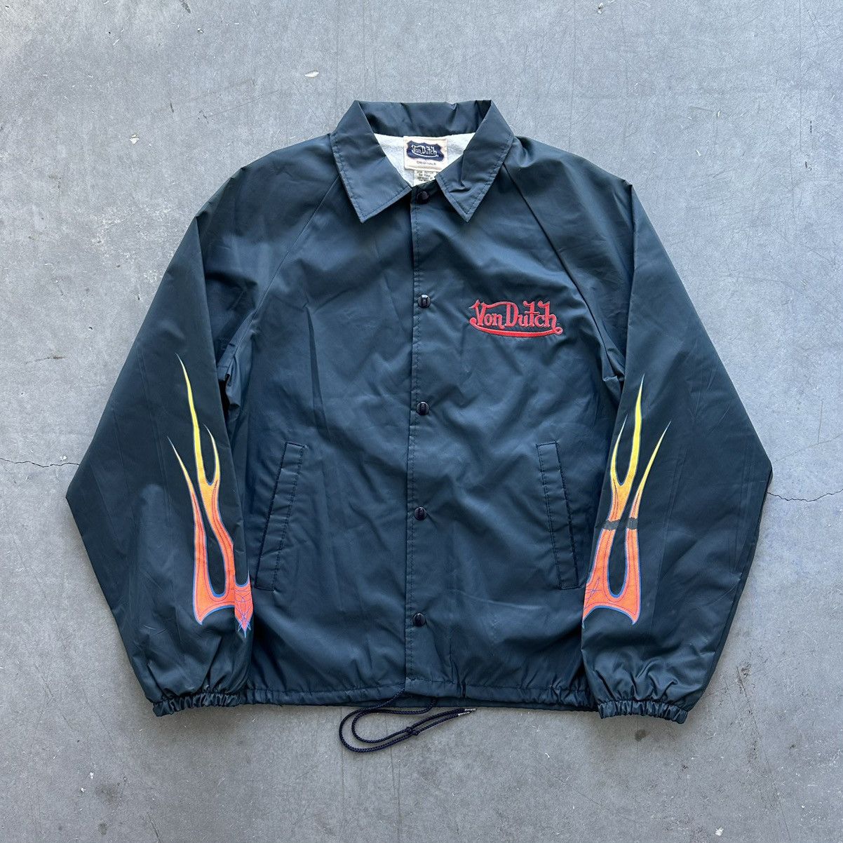 image of Avant Garde x Vintage Crazy Vintage 90's Von Dutch Jacket Windbreaker Flames Grunge in Navy (Size S