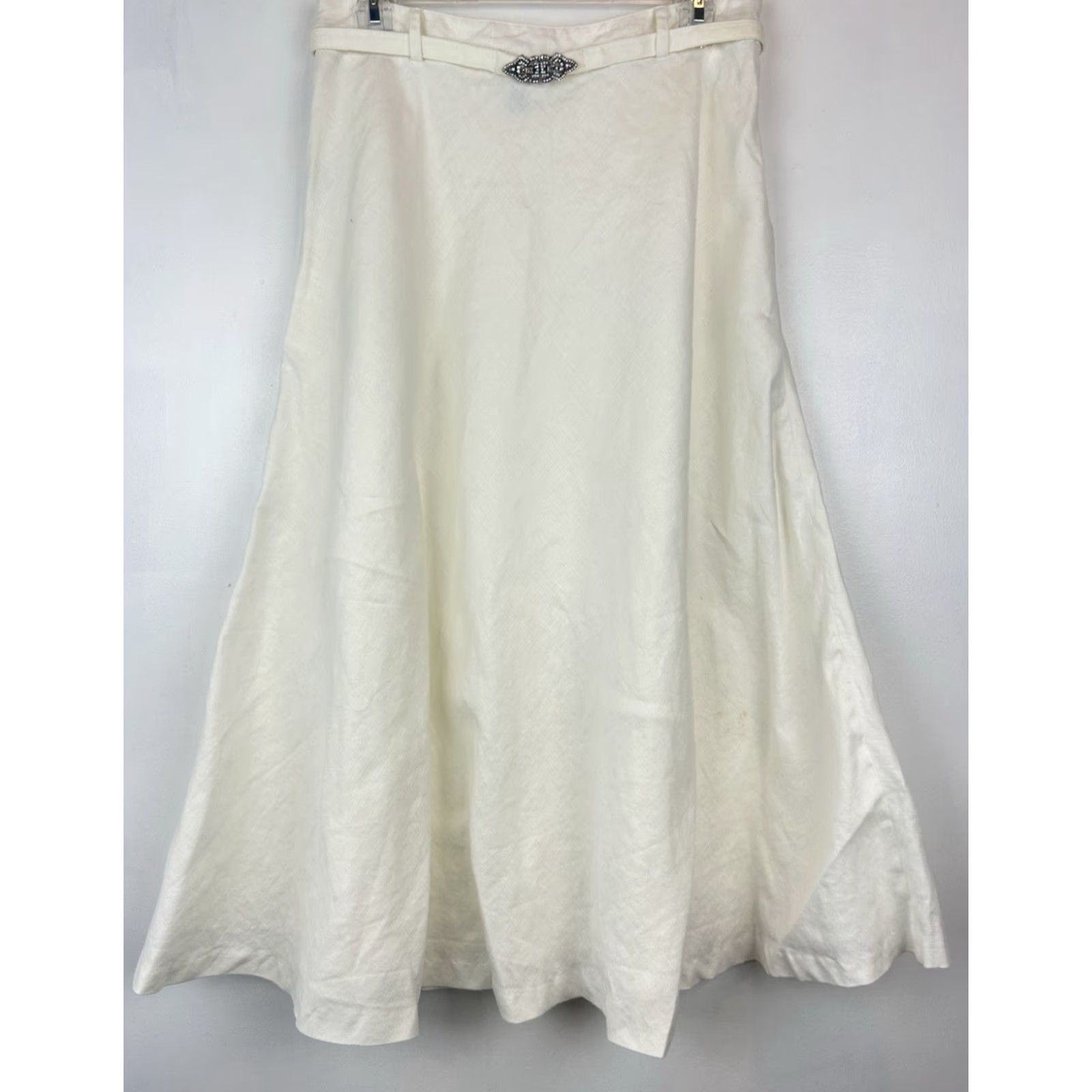 Ralph Lauren Ralph Lauren Skirt Women 6 Belted Linen Midi White A-Line Lined Belted Vintage No Size 28" / US 6 / IT 42 - 2 Thumbnail