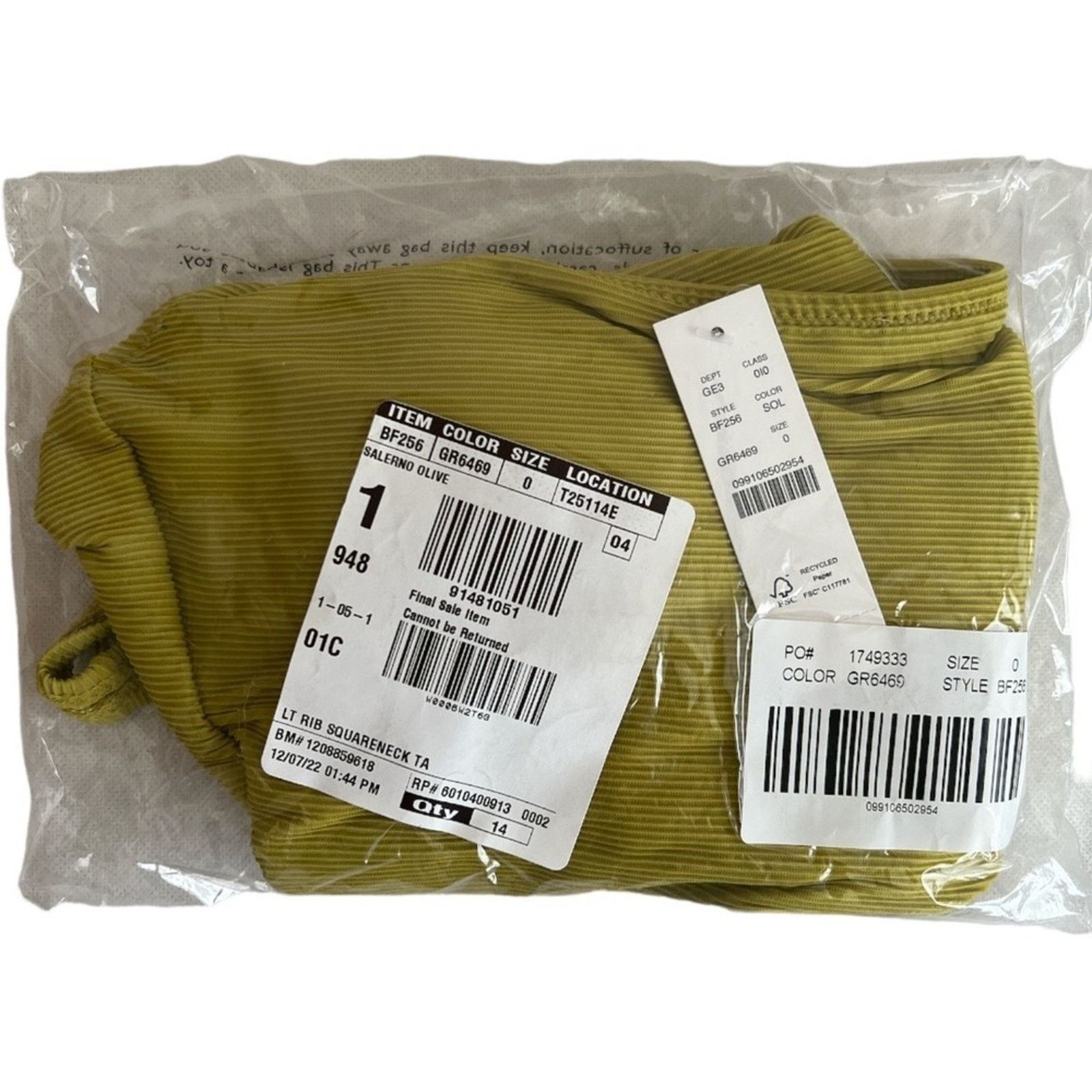 J.Crew J.Crew Salermo OliveRibbed Squareneck One-piece, US0 Size ONE SIZE - 6 Thumbnail