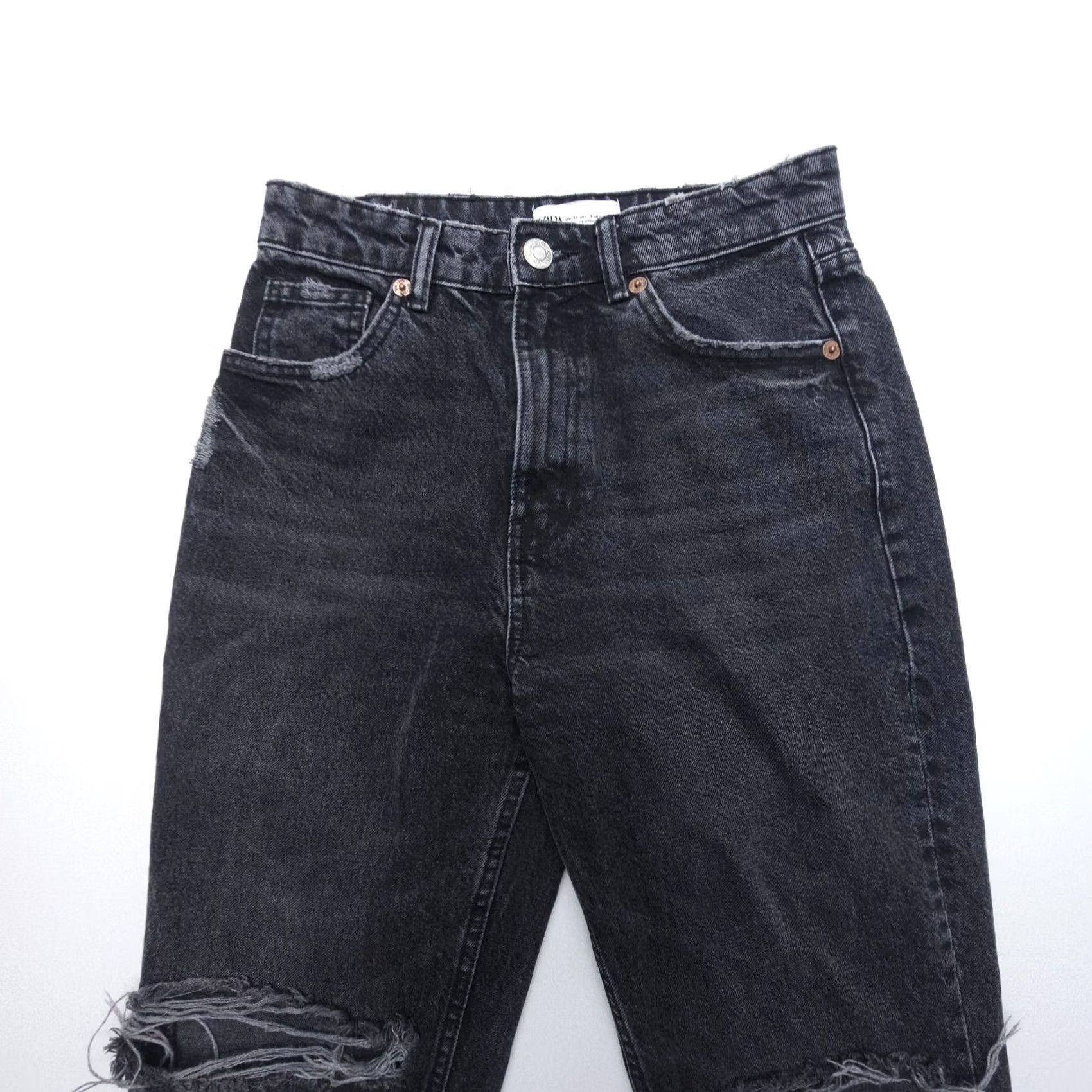 Zara Zara Jeans Womens 4 Black Distressed Rigid Cotton Denim 27" Inseam High Rise Mom Jeans 5-Pocket Design Regular Fit Womens Size 27" / US 4 / IT 40 - 5 Thumbnail
