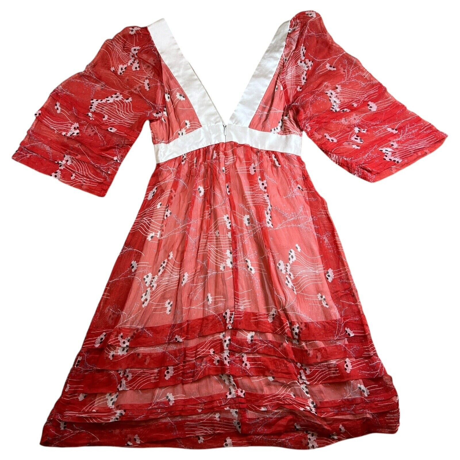 Other Development Erica Davies Red Floral Sheer Silk Dress Size 0 Size XS / US 0-2 / IT 36-38 - 7 Thumbnail