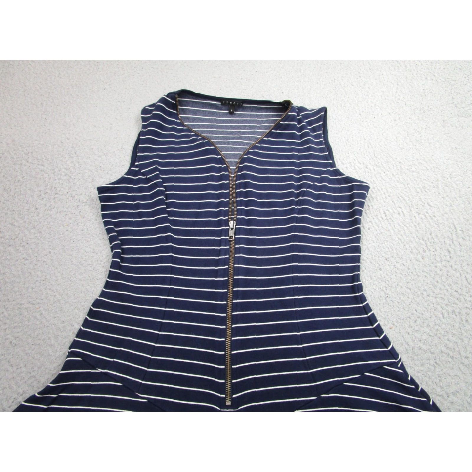 Theory Theory Dress Womens 6 Navy White Stripe Sleeveless Zip Front Fit & Flare Skater Size M / US 6-8 / IT 42-44 - 2 Thumbnail