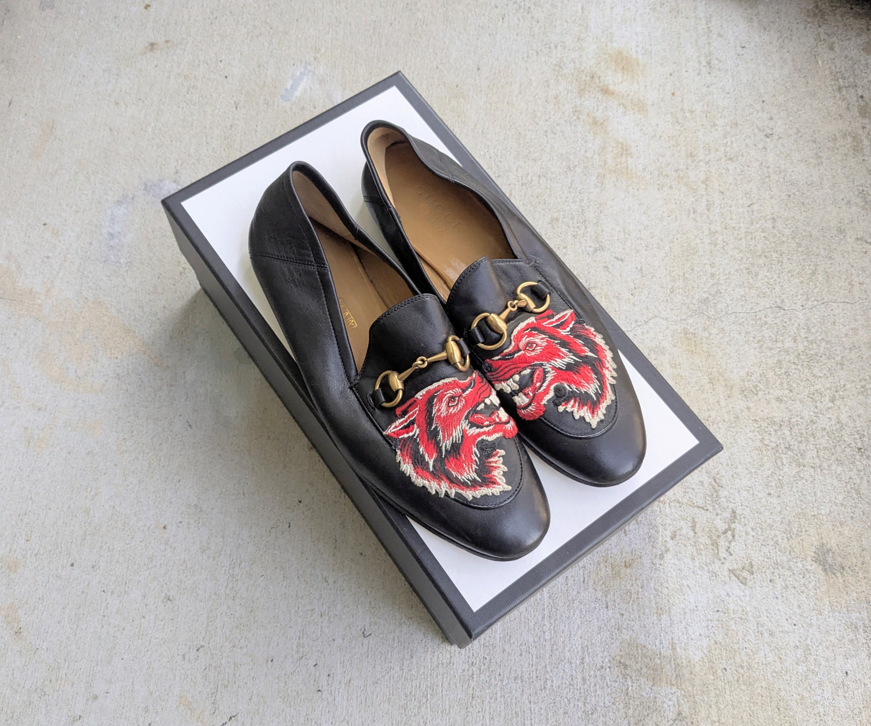 Gucci Gucci Jordaan Horsebit Loafers Black Leather 7.5 Red Wolf Size US 7.5 / EU 40-41 - 1 Thumbnail