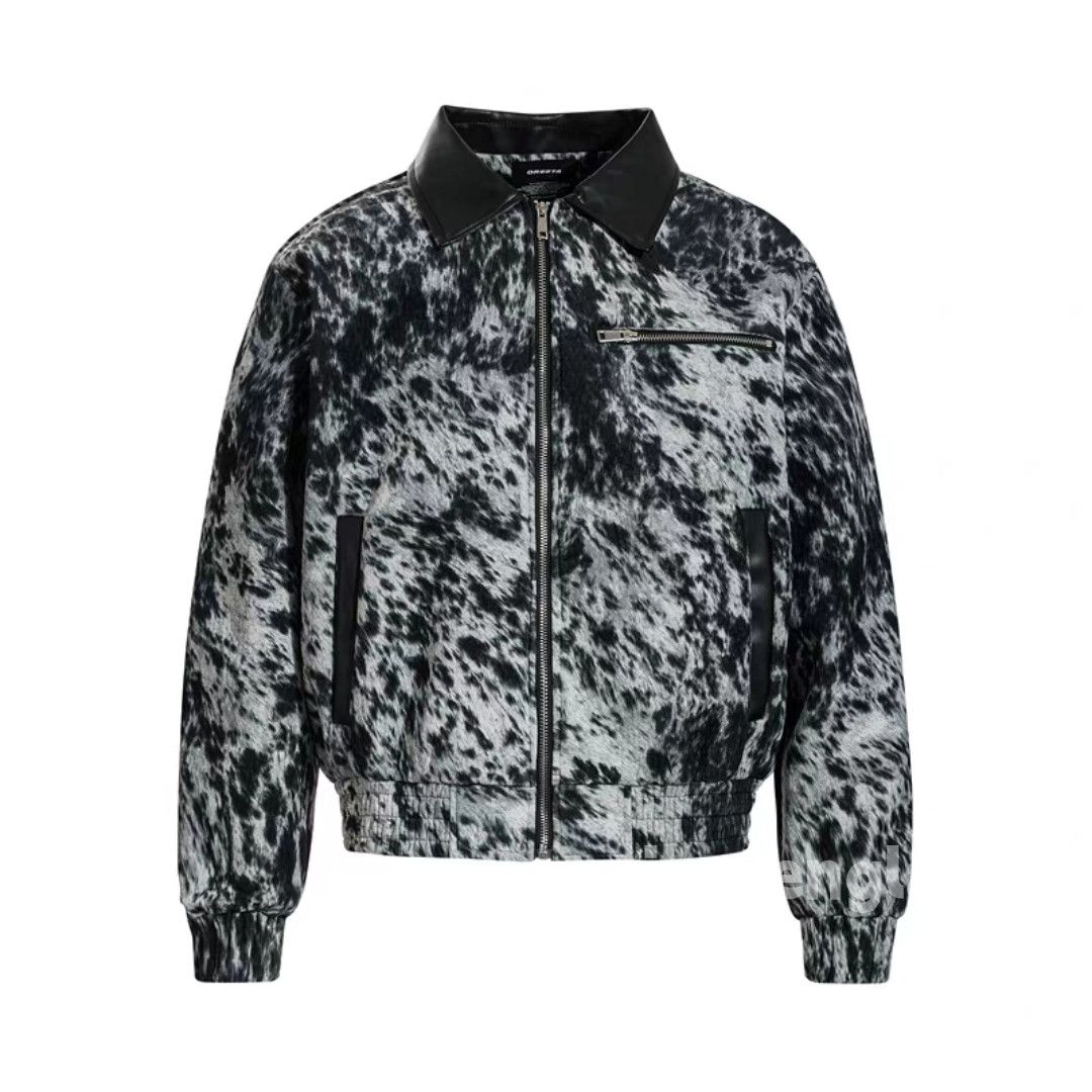 Utility pattern graphic party festival bomber jacket