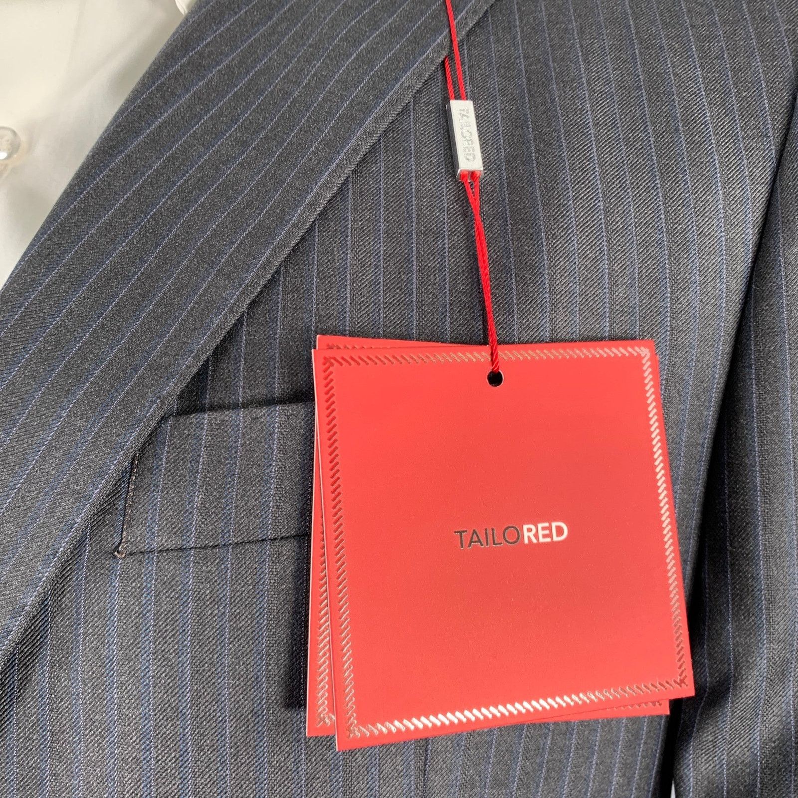 Other TAILO RED Grey Blue Pinstripe Wool Single Breasted Suit Size 40R - 2 Thumbnail