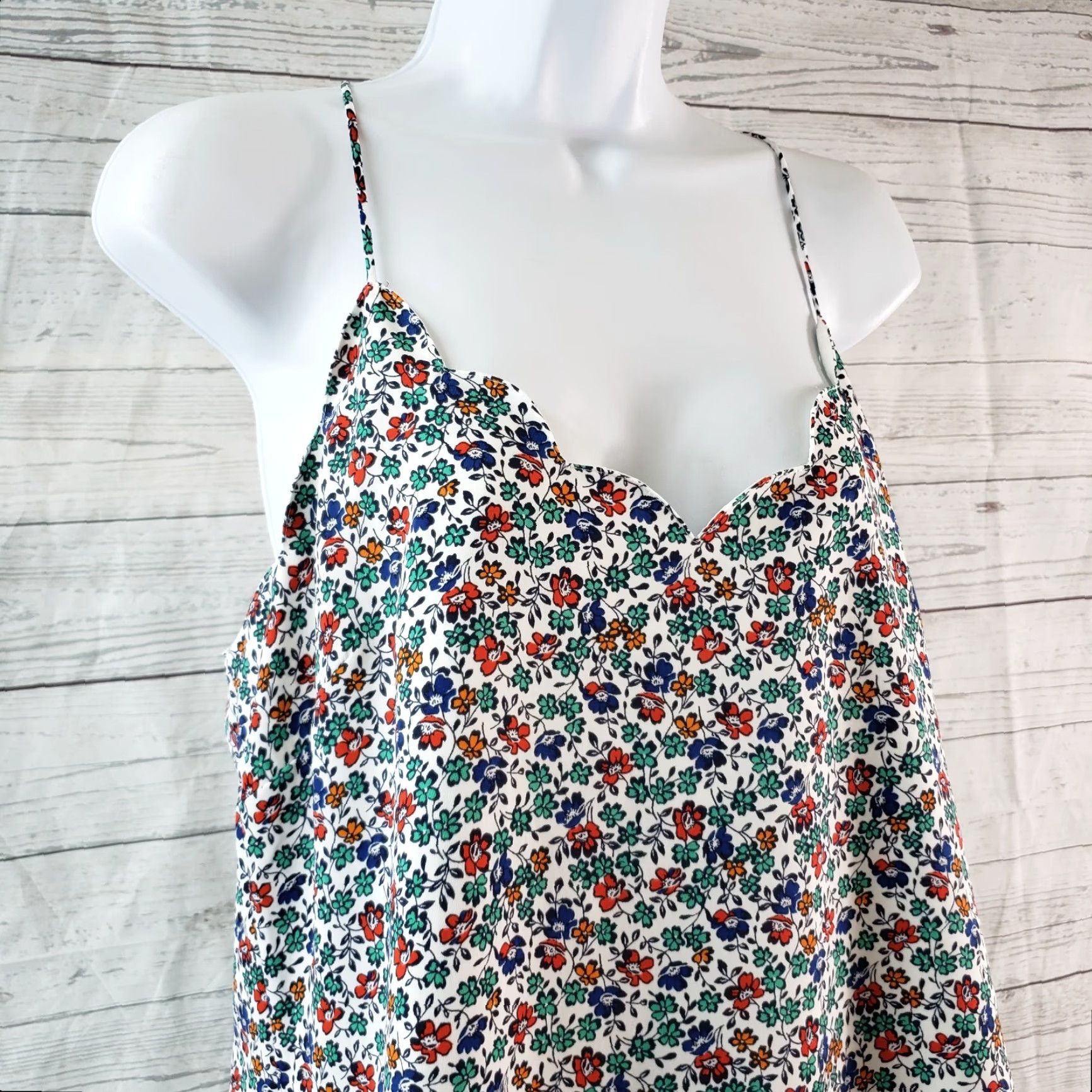 J.Crew J.CREW Womens Printed Scallop Cami Tank Sz 12 Blue Red Floral Shirt Camisole Vest Womens Size 12 Casual Vintage No N/A Size XL / US 12-14 / IT 48-50 - 2 Thumbnail