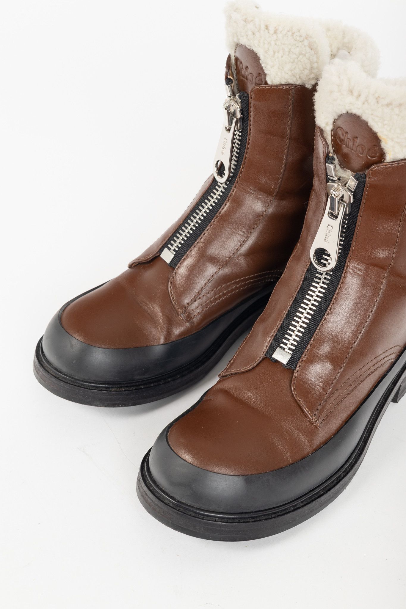 Chloe Chloe Roy Bark Brown Leather Zip-Front Shearling Boots Size US 9 / IT 39 - 6 Thumbnail