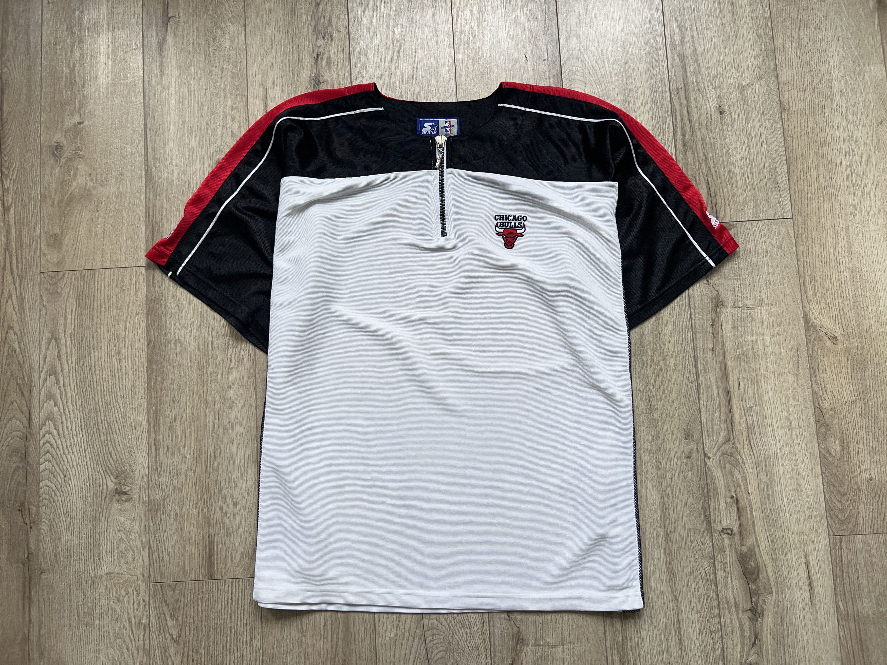 NBA × Vintage Starter Chicago Bulls Basketball NBA Zip 1/4 Jersey Shirt Size US XL / EU 56 / 4 - 2 Thumbnail