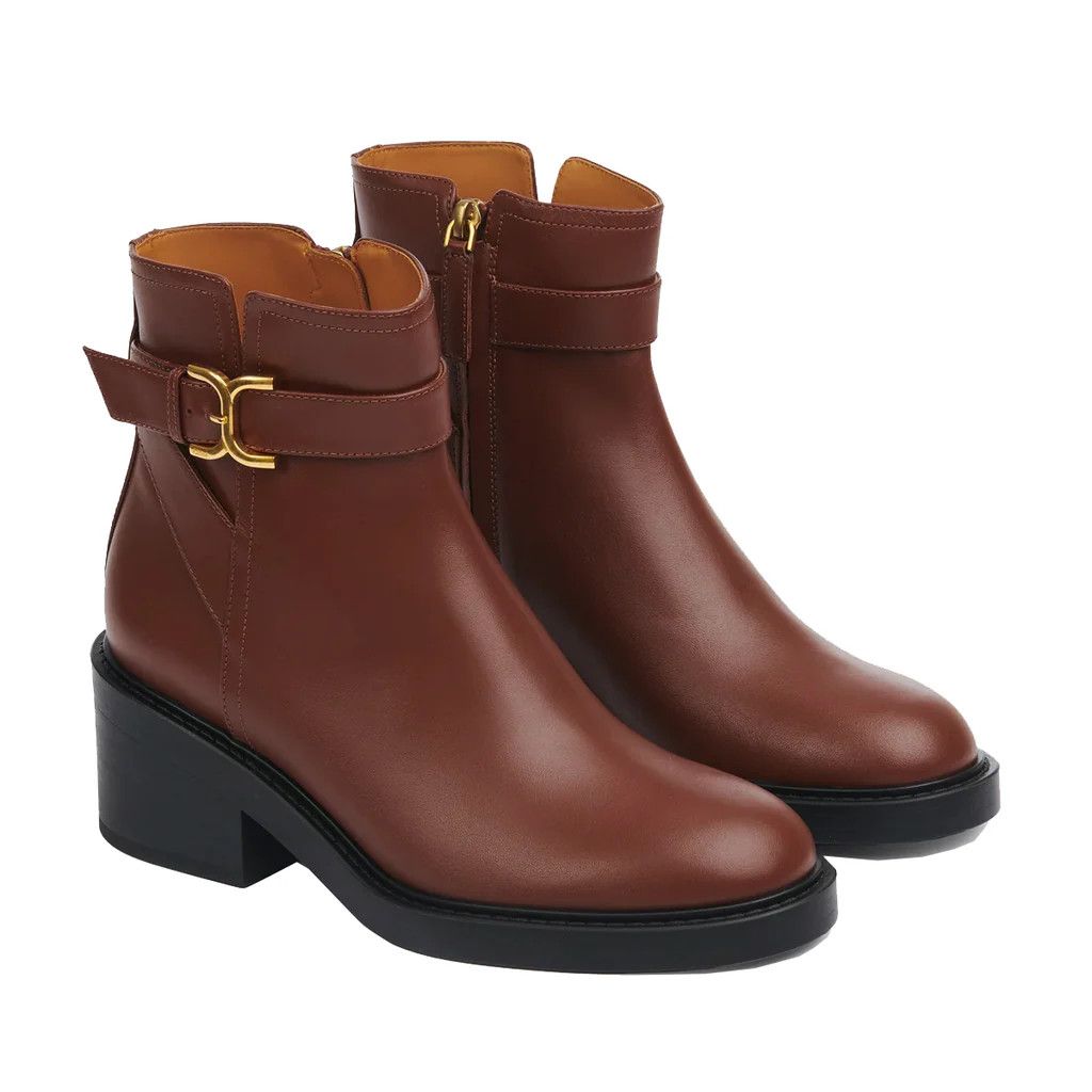 o1loc1c0125 Marcie Block Heel Ankle Boots in Brown