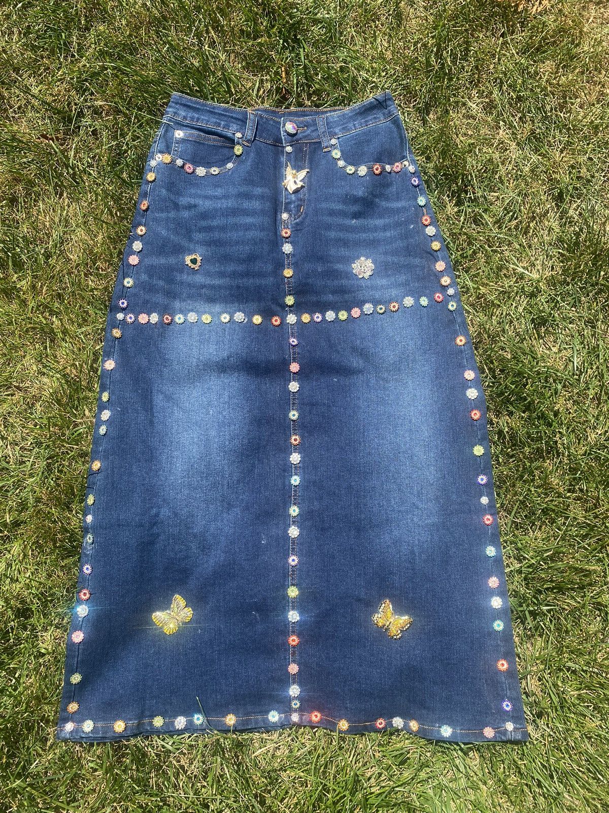 Japanese Brand Jeweled Cross high waisted Maxi Pencil Denim Skirt Sample Size 30" / US 8 / IT 44 - 1 Thumbnail