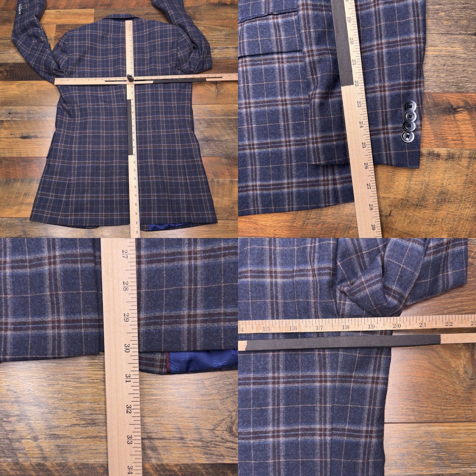 Ben Sherman Ben Sherman Sport Coat Blazer 40 Long Blue Plaid Wool Blend Mens Regular Jacket Single-Breasted Notch Lapel 1-Button Preppy Size 40R - 9 Thumbnail