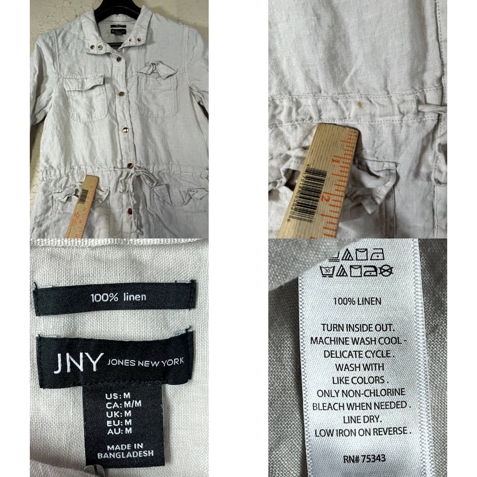 Jones New York Jones New York Jacket Women M Beige Linen Gold Snaps Drawstring Waist Pockets Mid-Length Size M / US 6-8 / IT 42-44 - 8 Thumbnail