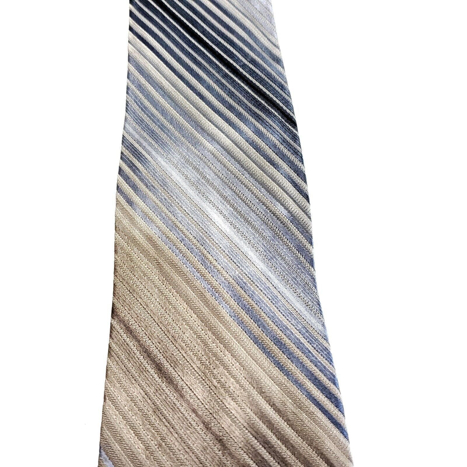 Calvin Klein Calvin Klein Grey Beige Silk Tie Woven Long Striped Size ONE SIZE - 2 Thumbnail